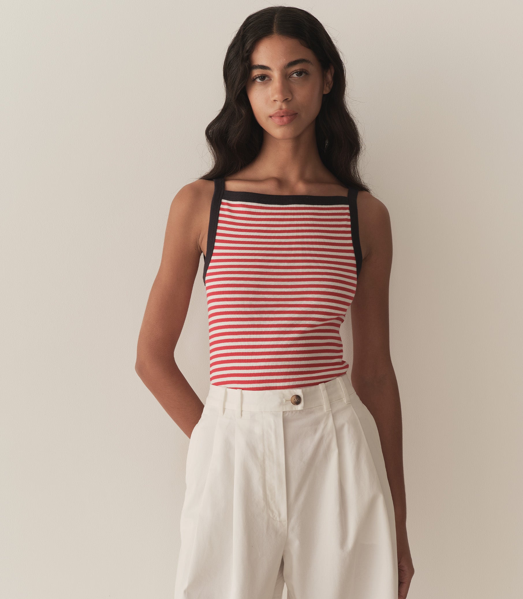 ANDREA TANK -- ROUGE NANTUCKET STRIPE view 1