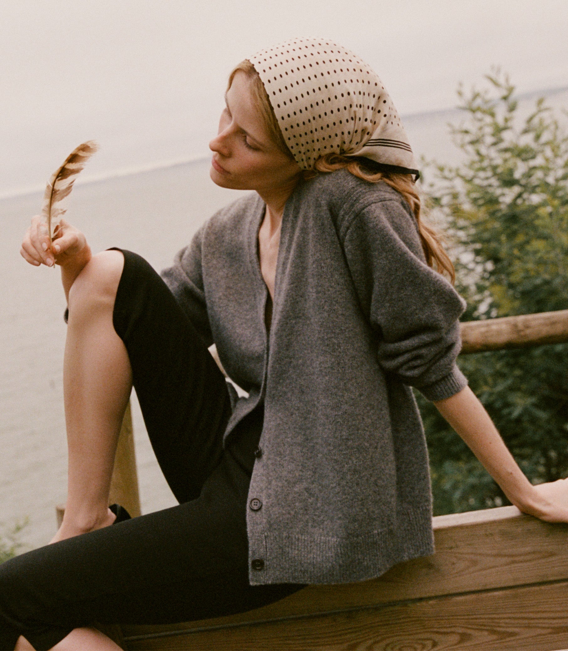 AURIE CASHMERE CARDIGAN -- CHARCOAL view 3