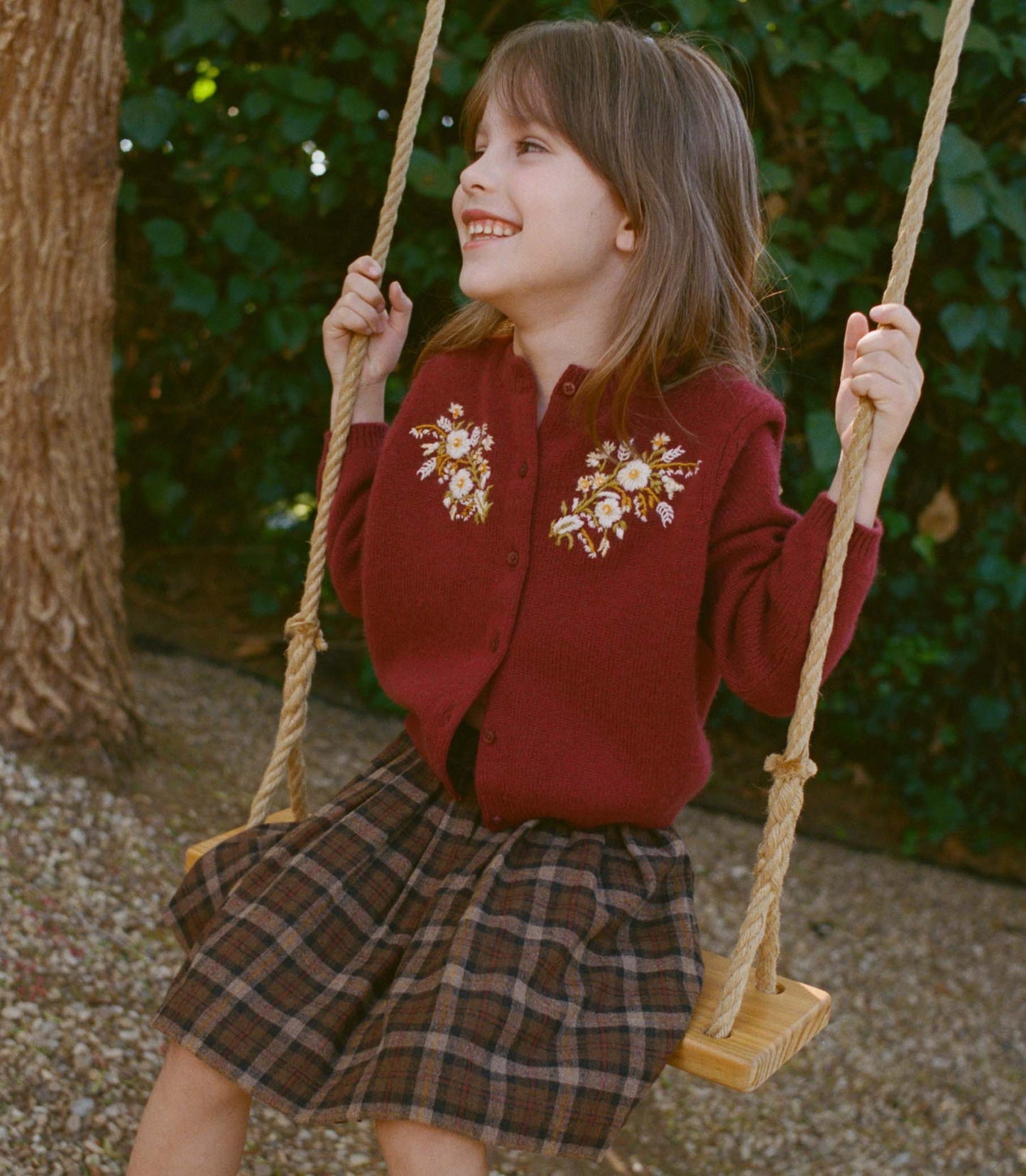 BABETTE CASHMERE CARDIGAN -- MALBEC FLORAL EMBROIDERY