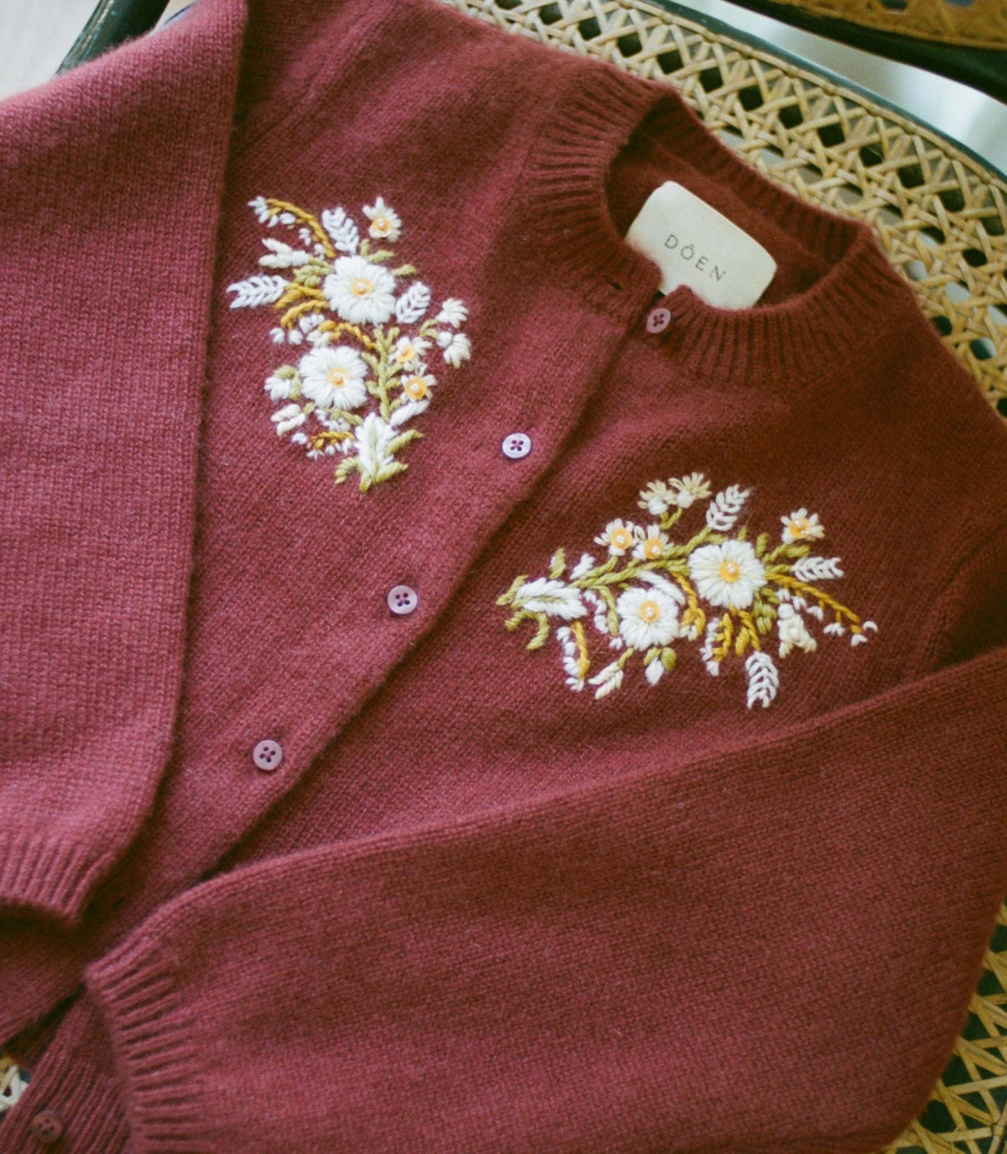 BABETTE CASHMERE CARDIGAN -- MALBEC FLORAL EMBROIDERY