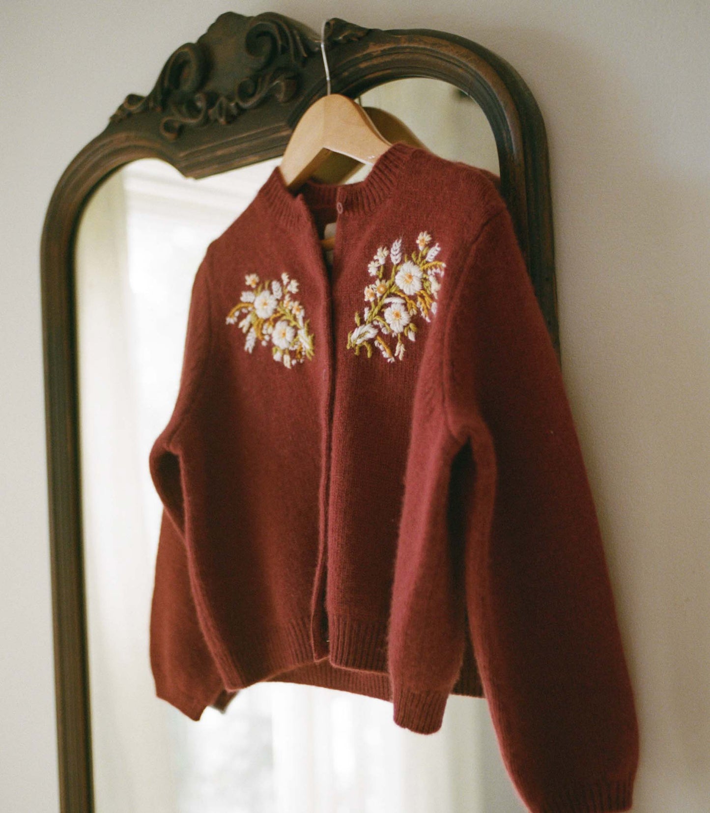BABETTE CASHMERE CARDIGAN -- MALBEC FLORAL EMBROIDERY
