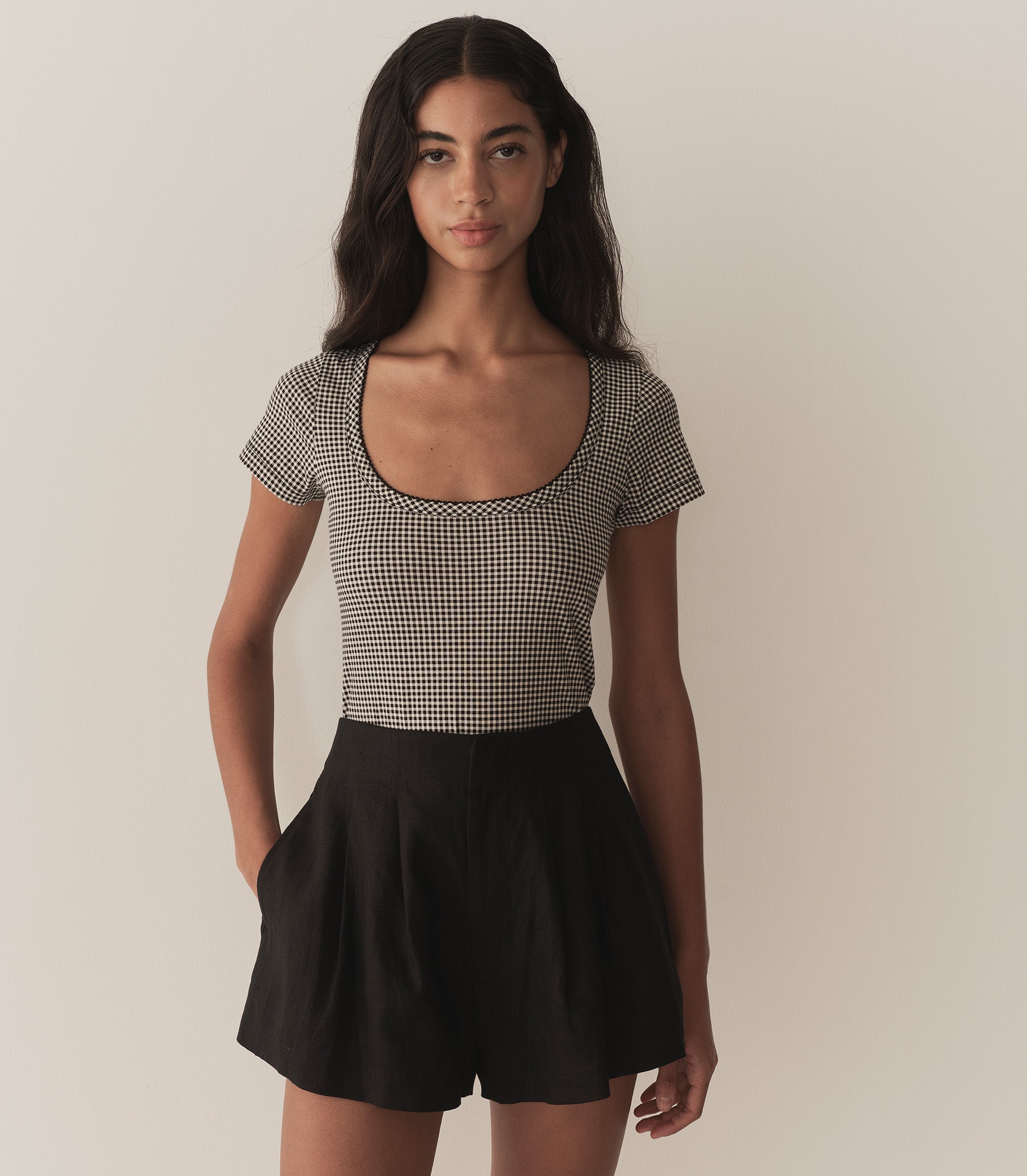 BRIGITTE TEE -- NOIR LA MADDALENA GINGHAM view 1