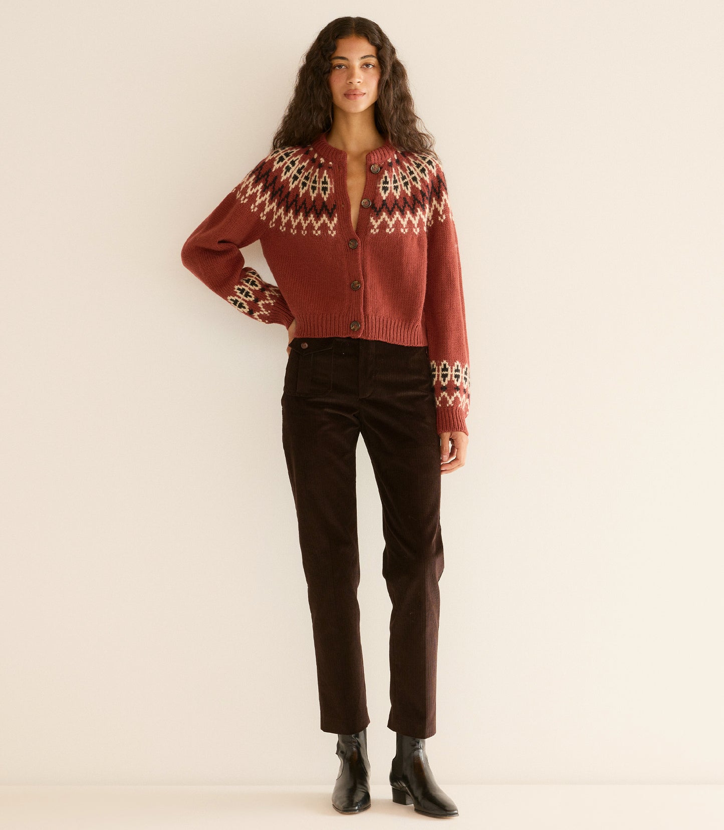 CLARKE CARDIGAN -- BURGUNDY OLYMPIA FAIR ISLE