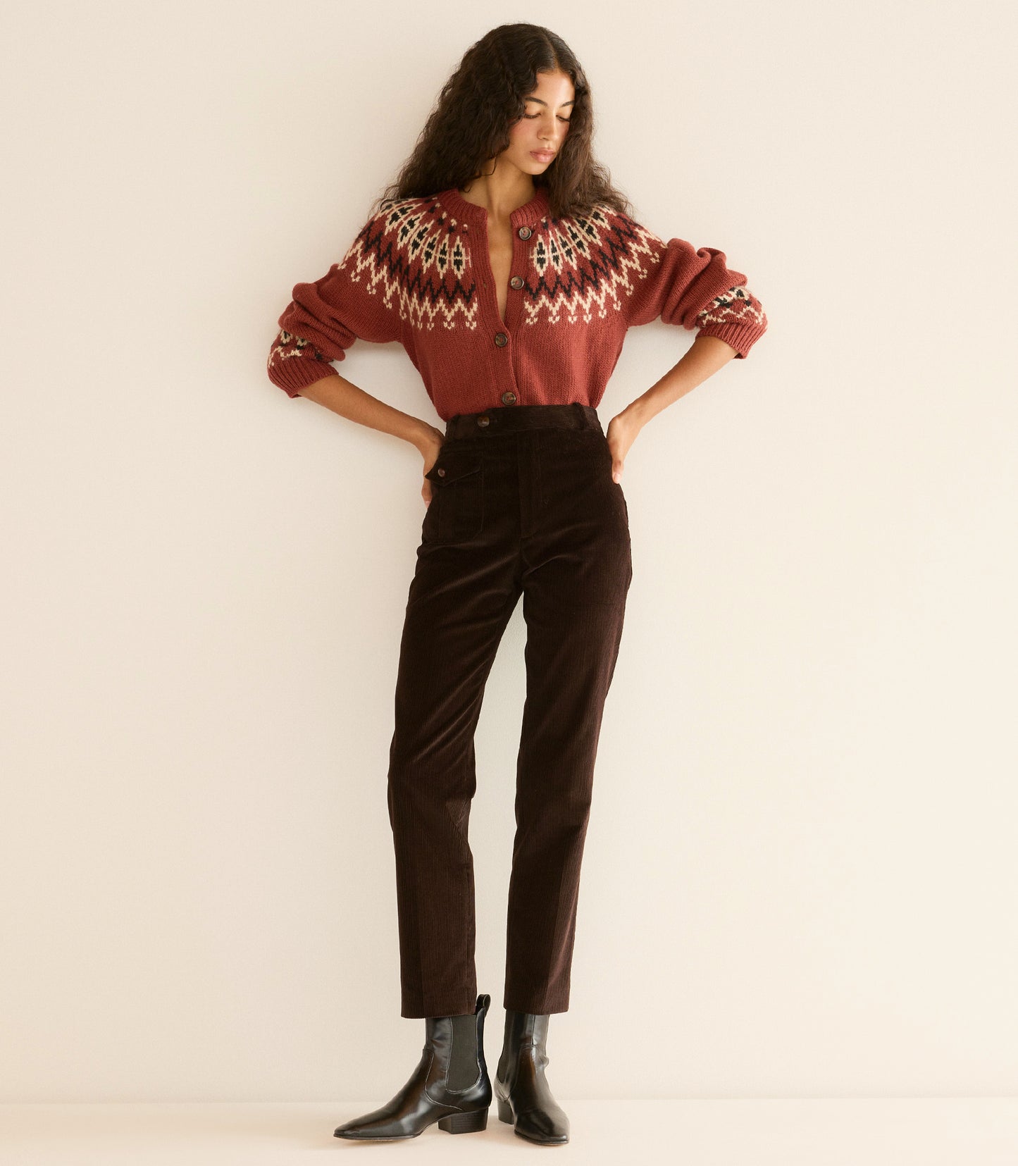 CLARKE CARDIGAN -- BURGUNDY OLYMPIA FAIR ISLE