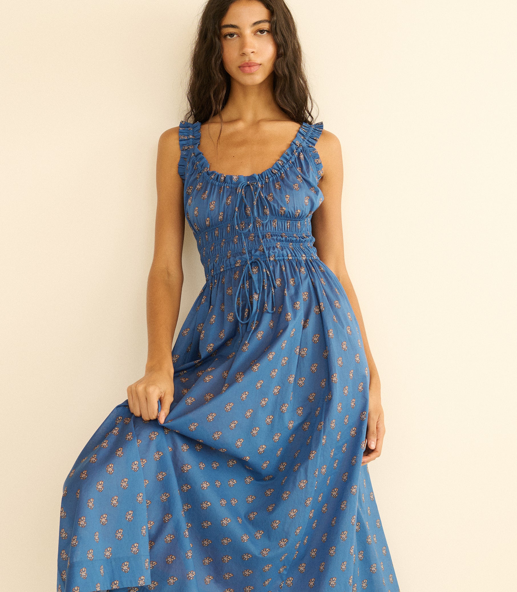 off shoulder blue floral dress Emmaretta Dress - Eartha Paisley