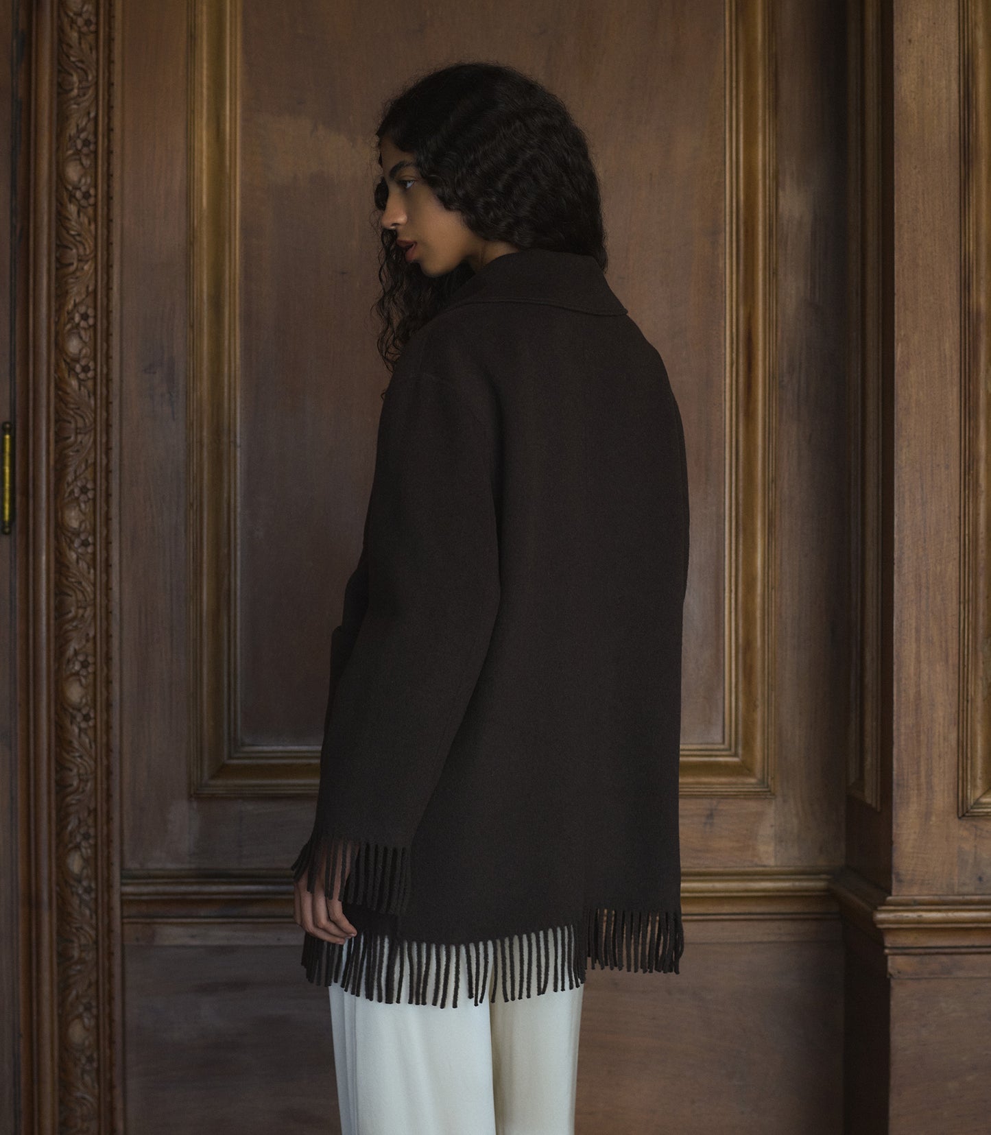 GERMAIN FRINGE COAT -- BITTER CHOCOLATE