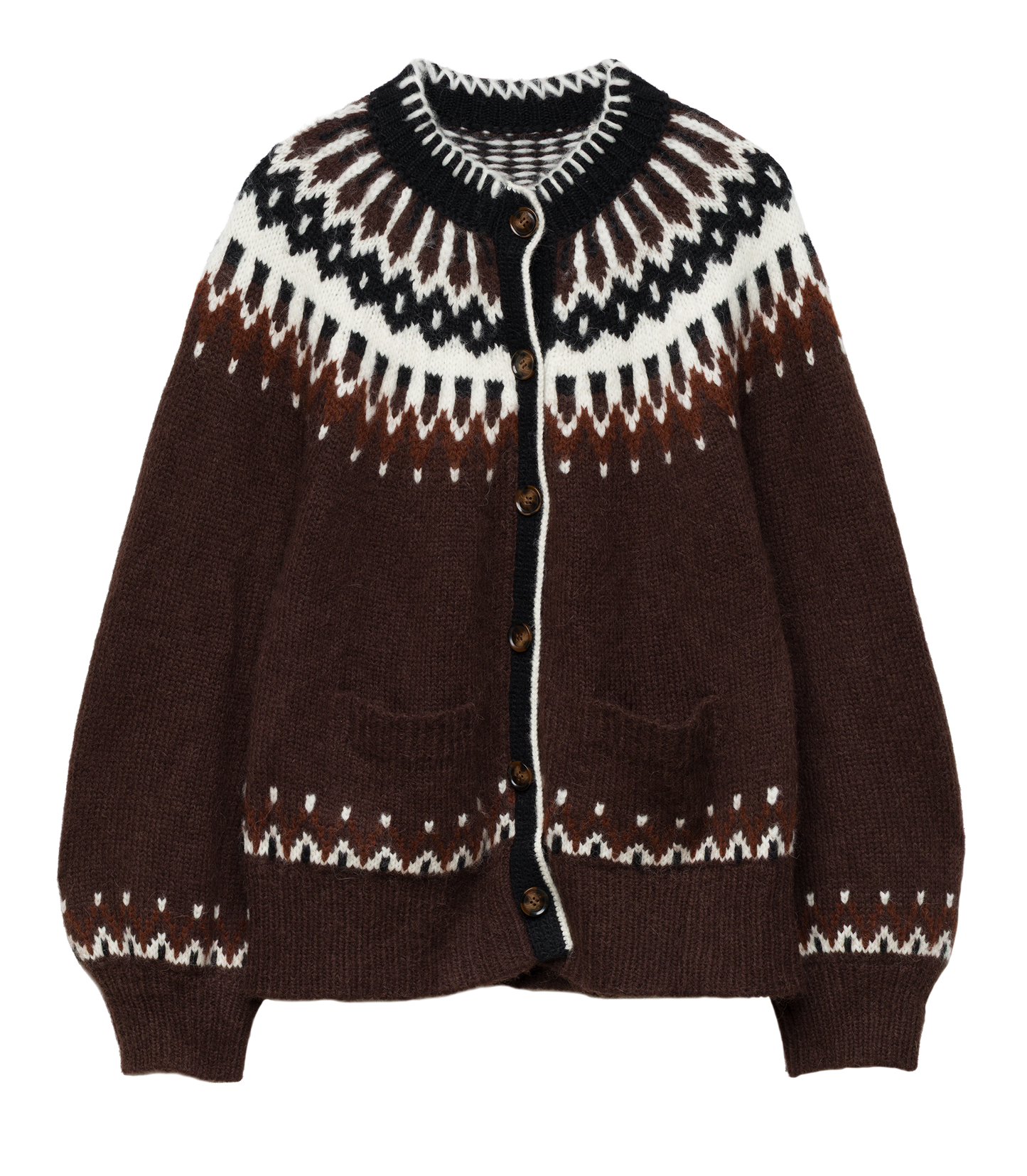 HUE CARDIGAN -- BRUN ABERDEEN FAIR ISLE