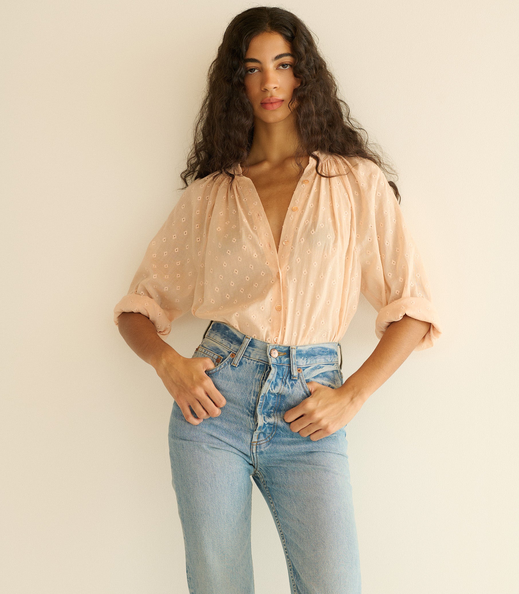 Julienne Top - Peach Sorbet Marseille Embroidery | DÔEN