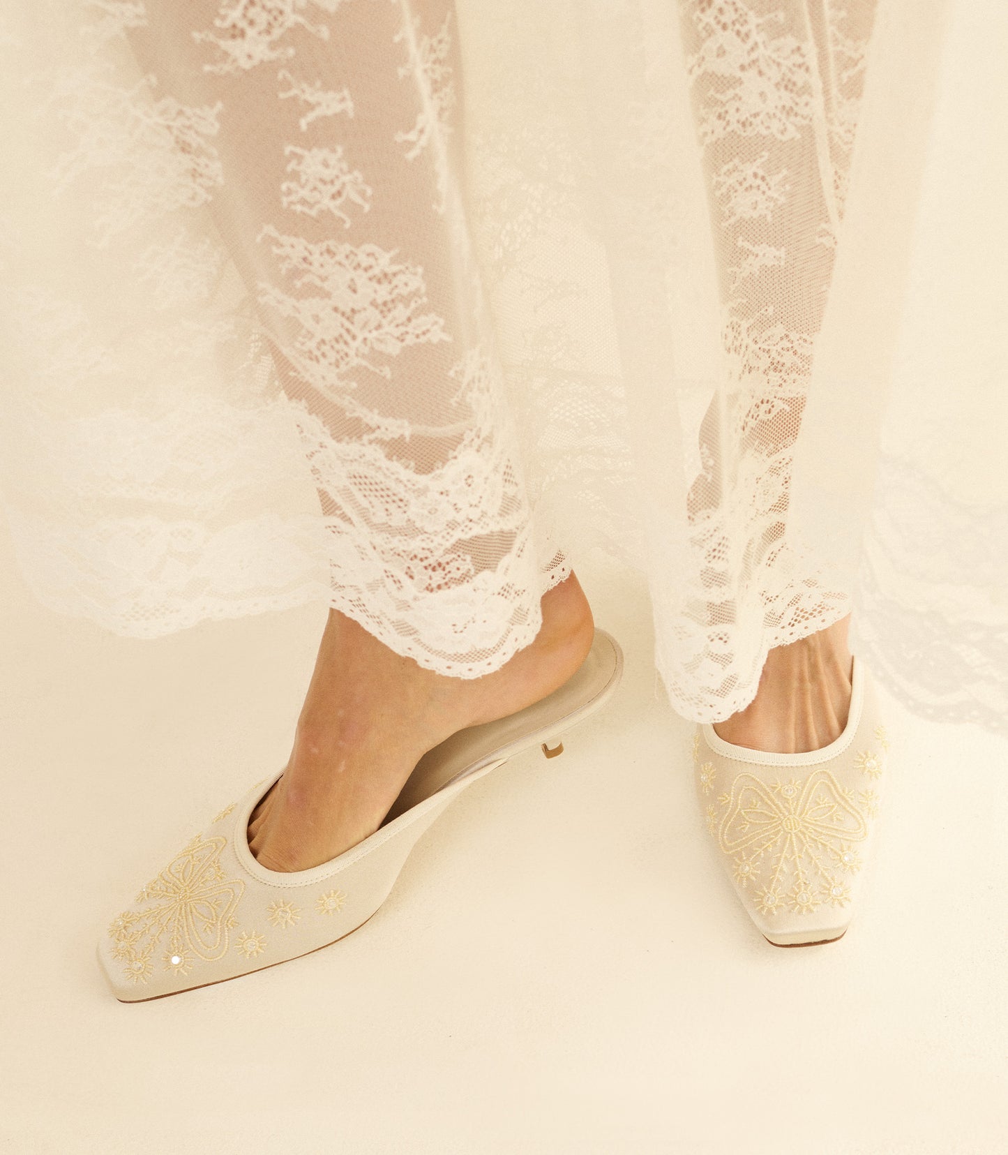 MALIN MULE -- EMBELLISHED EGGSHELL SATIN