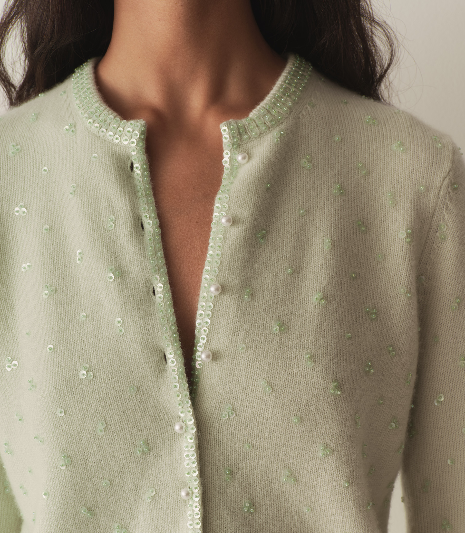 PAILLETTE CARDIGAN -- MINT TEA view 2