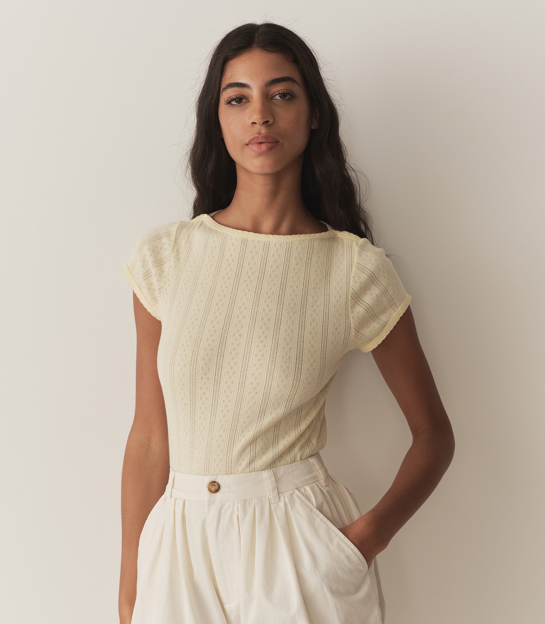 Pauline Tee - Creme Citron Quelle Jolie Pointelle | DÔEN Pauline Tee - Creme Citron Quelle Jolie Pointelle | DÔEN