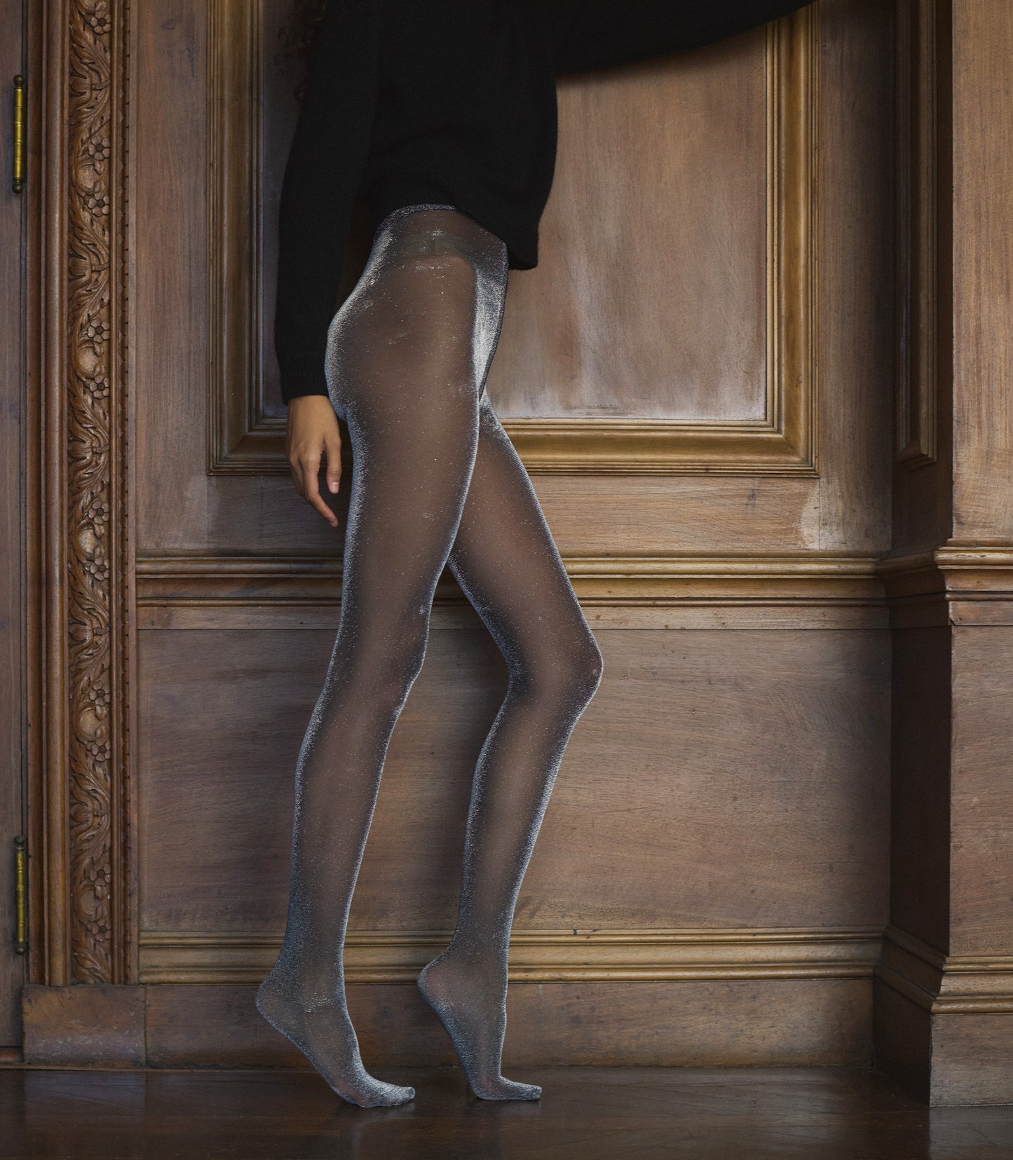 WOLFORD LUREX SHIMMER TIGHTS -- BLACK