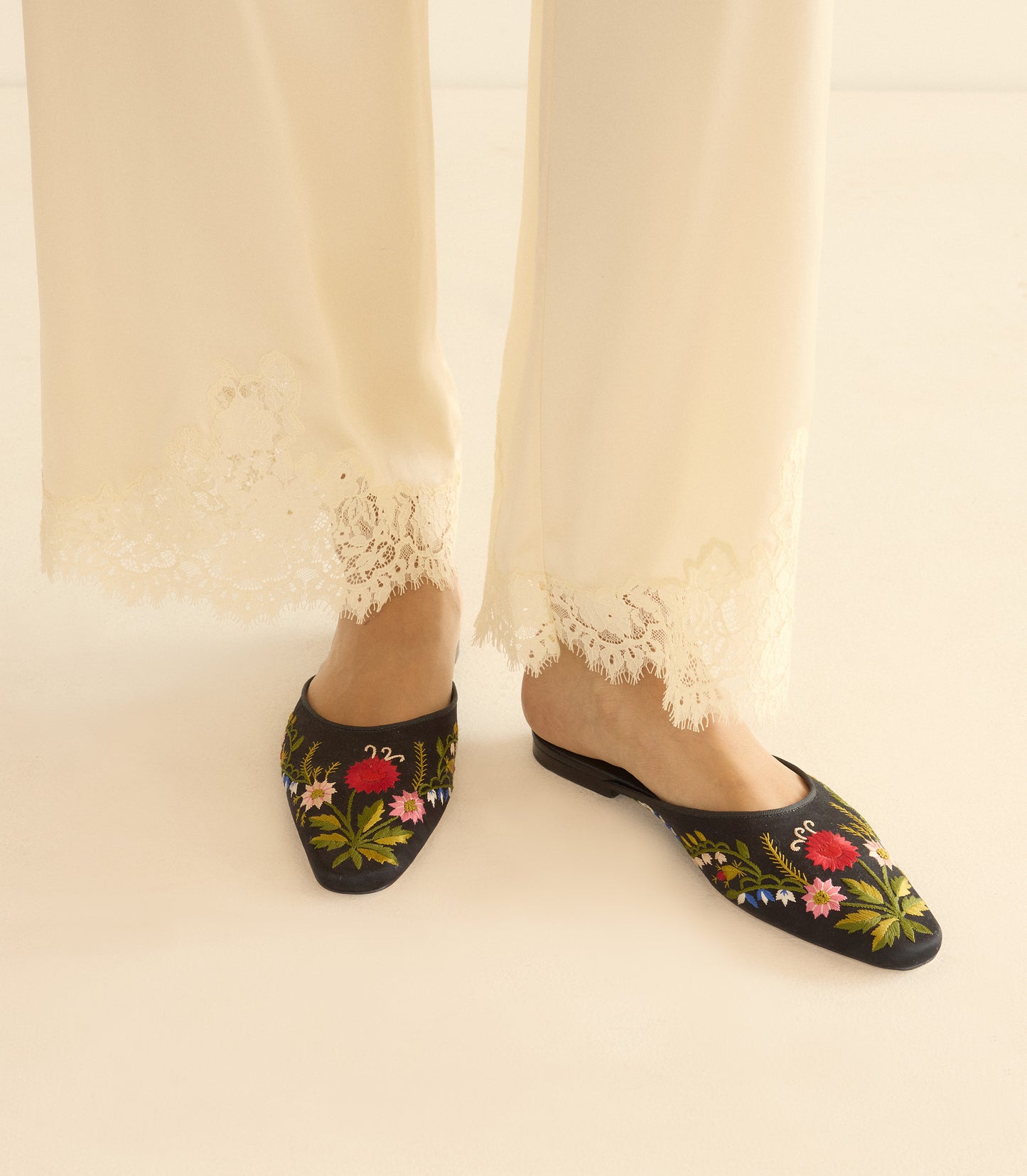 WREN MULE -- EMBROIDERED BLACK SATIN