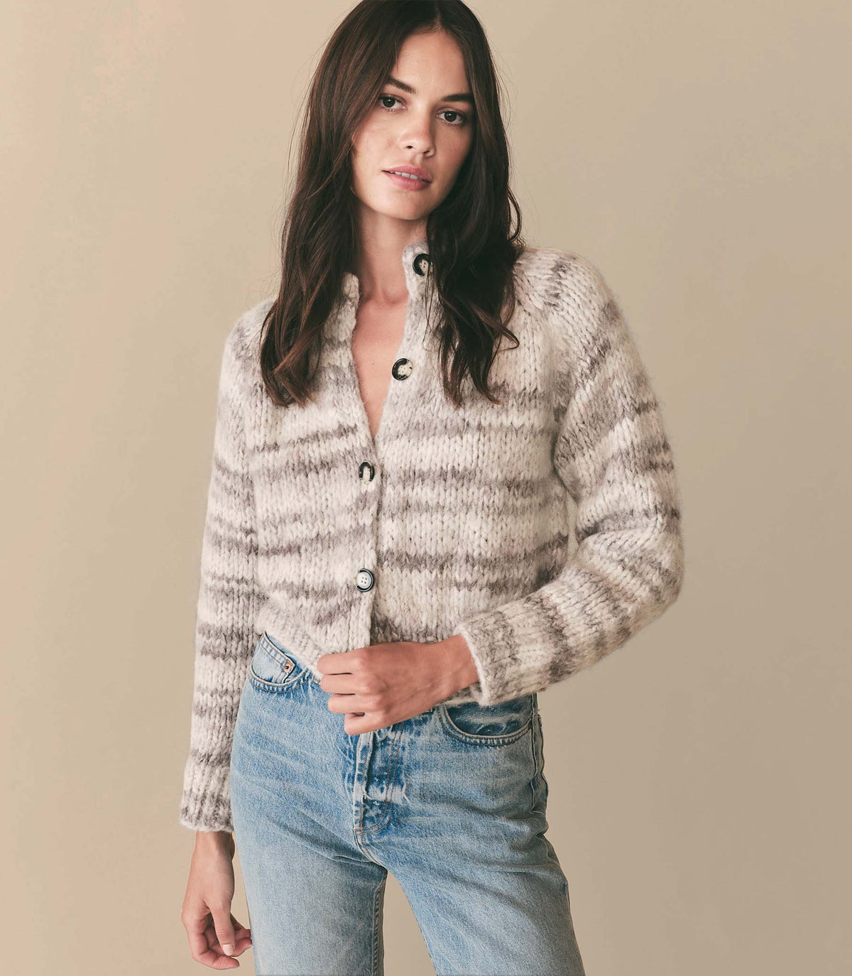 HMD -- NEWBURY CARDIGAN -- BIRCH BARK SPACE DYE view 1

