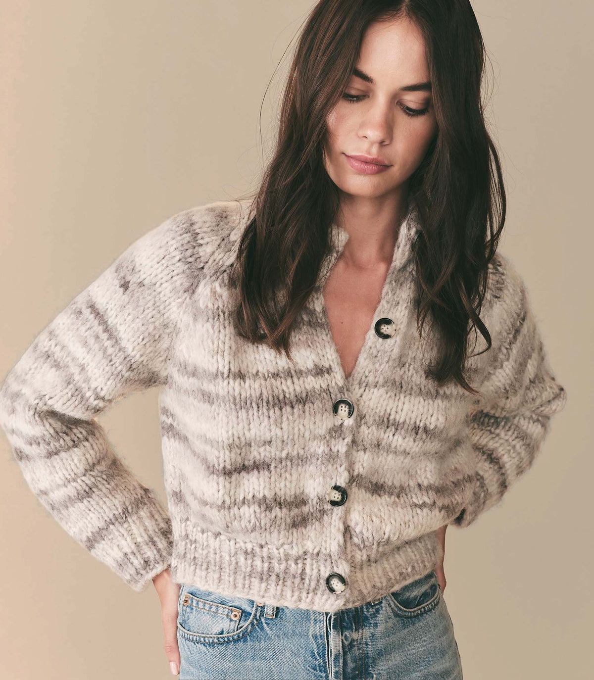 HMD -- NEWBURY CARDIGAN -- BIRCH BARK SPACE DYE