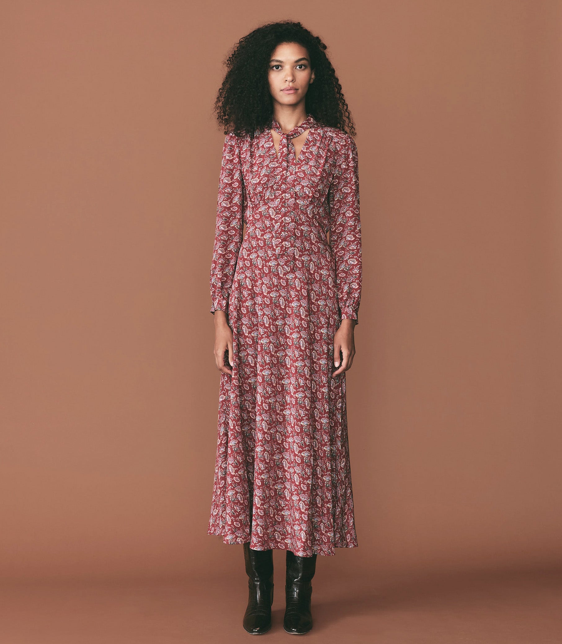 CHANSON DRESS -- GARNET ARBOR ROSE FLORAL view 1