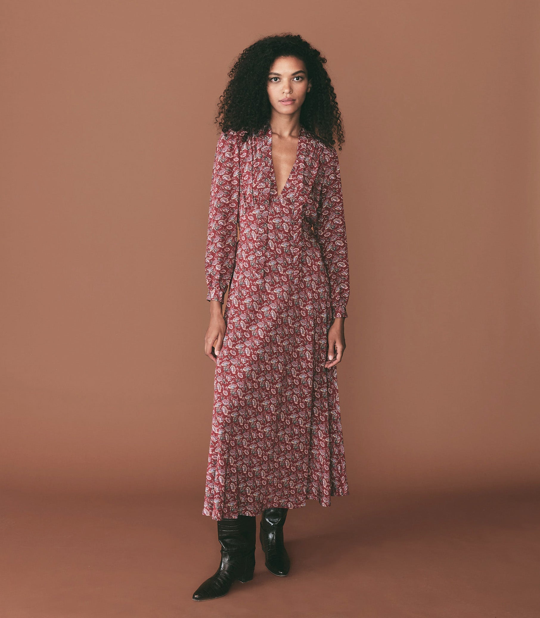 HMD -- CHANSON DRESS -- GARNET ARBOR ROSE FLORAL view 2
