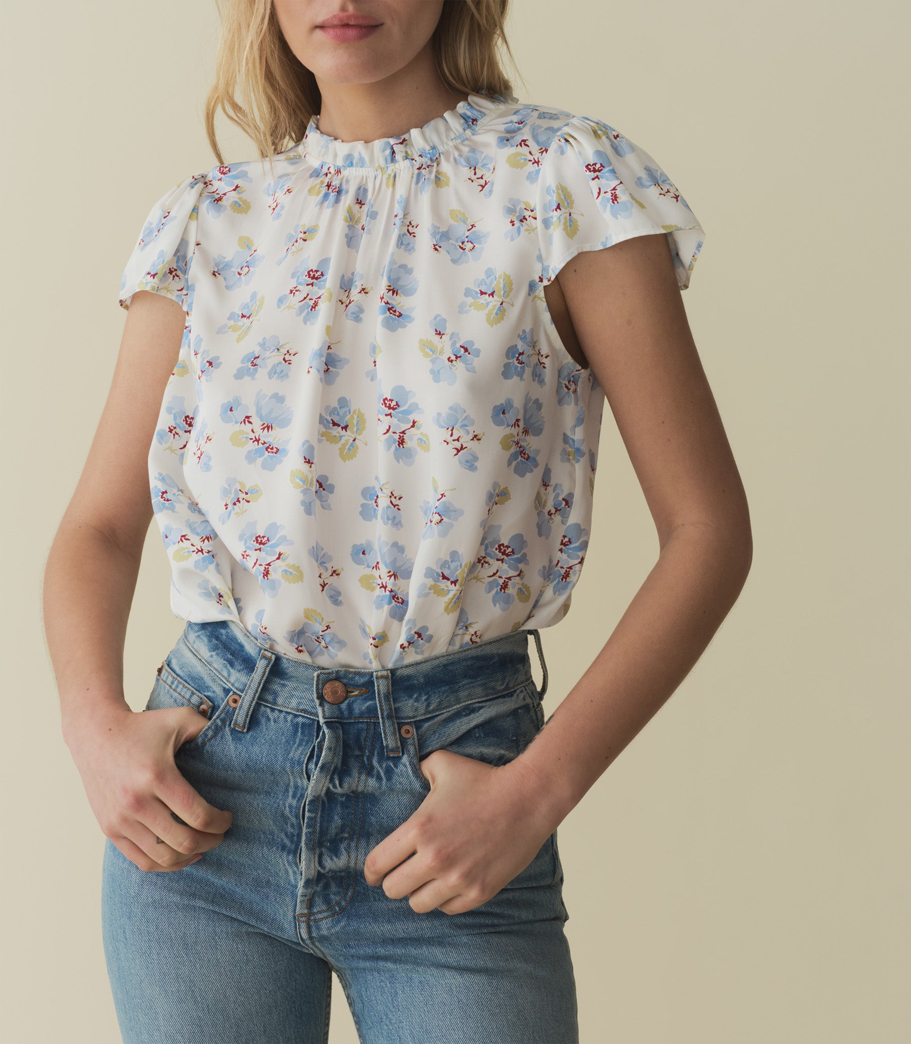 YVIE TOP -- BLEU FROLICKING FLORAL view 1