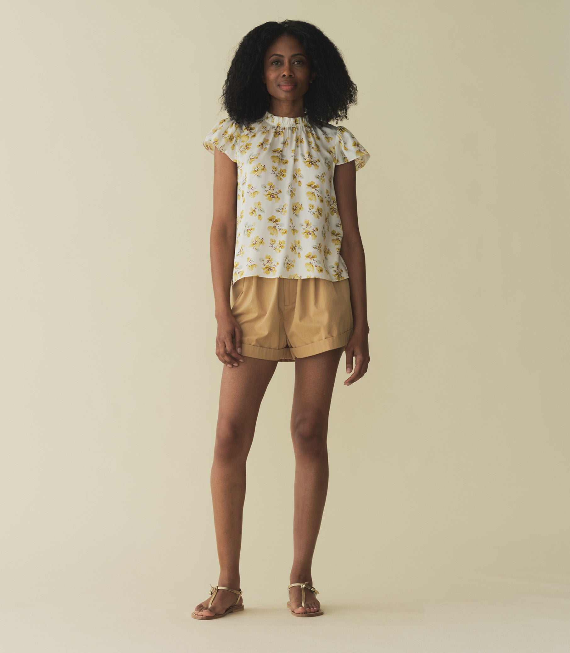YVIE TOP -- GOLD FROLICKING FLORAL view 2