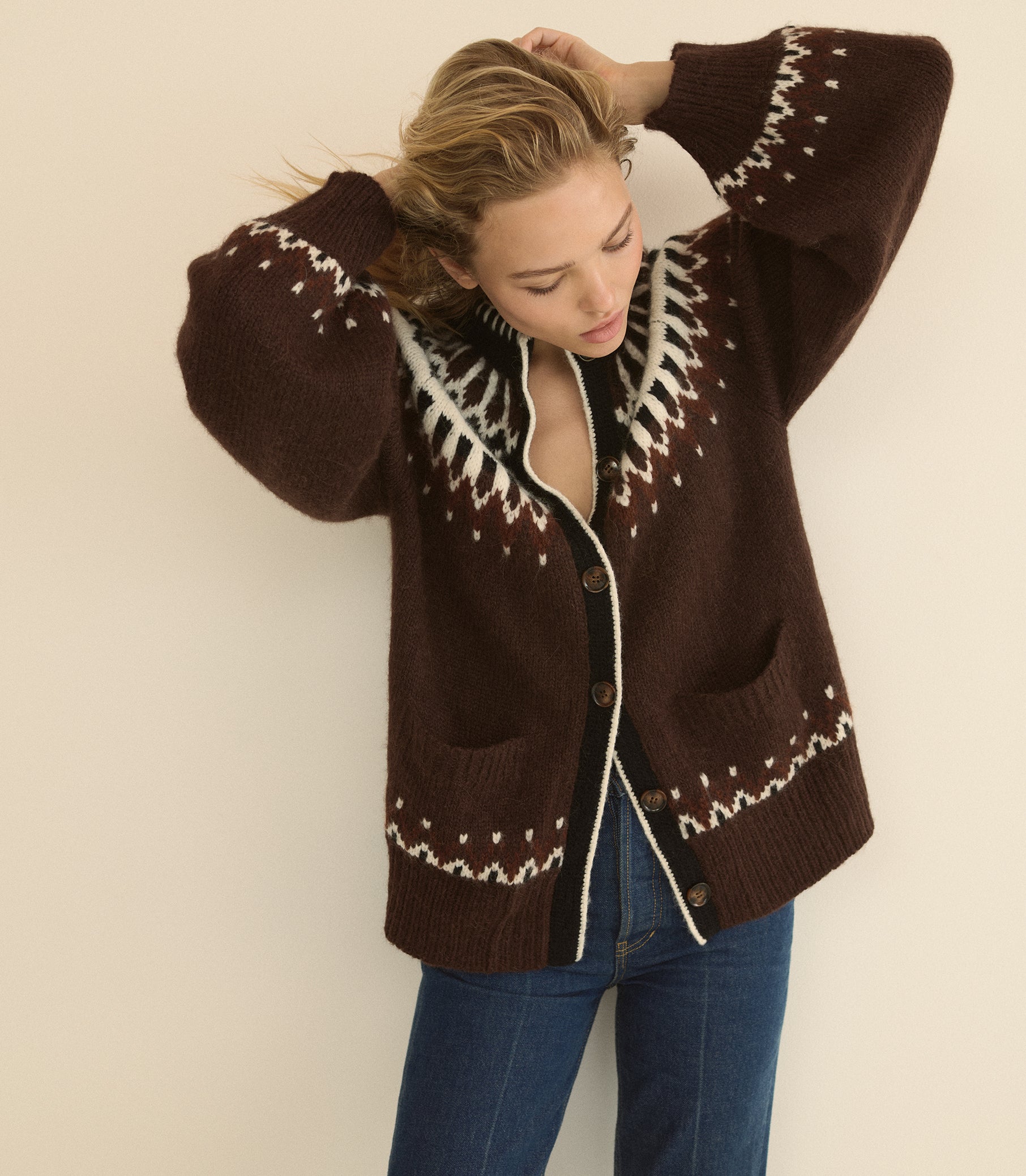 HUE CARDIGAN -- BRUN ABERDEEN FAIR ISLE view 4
