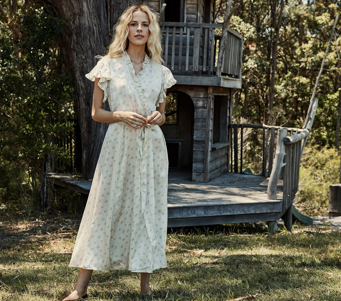 HMD -- CYPRESS DRESS -- WHITE & YELLOW O'HARA PRINT