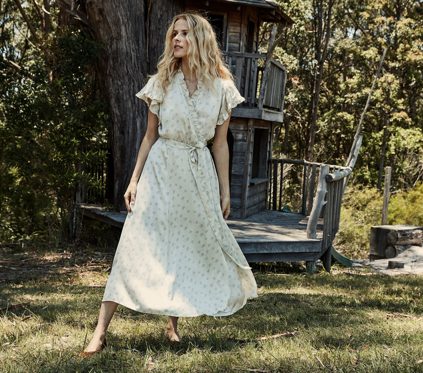 HMD -- CYPRESS DRESS -- WHITE & YELLOW O'HARA PRINT