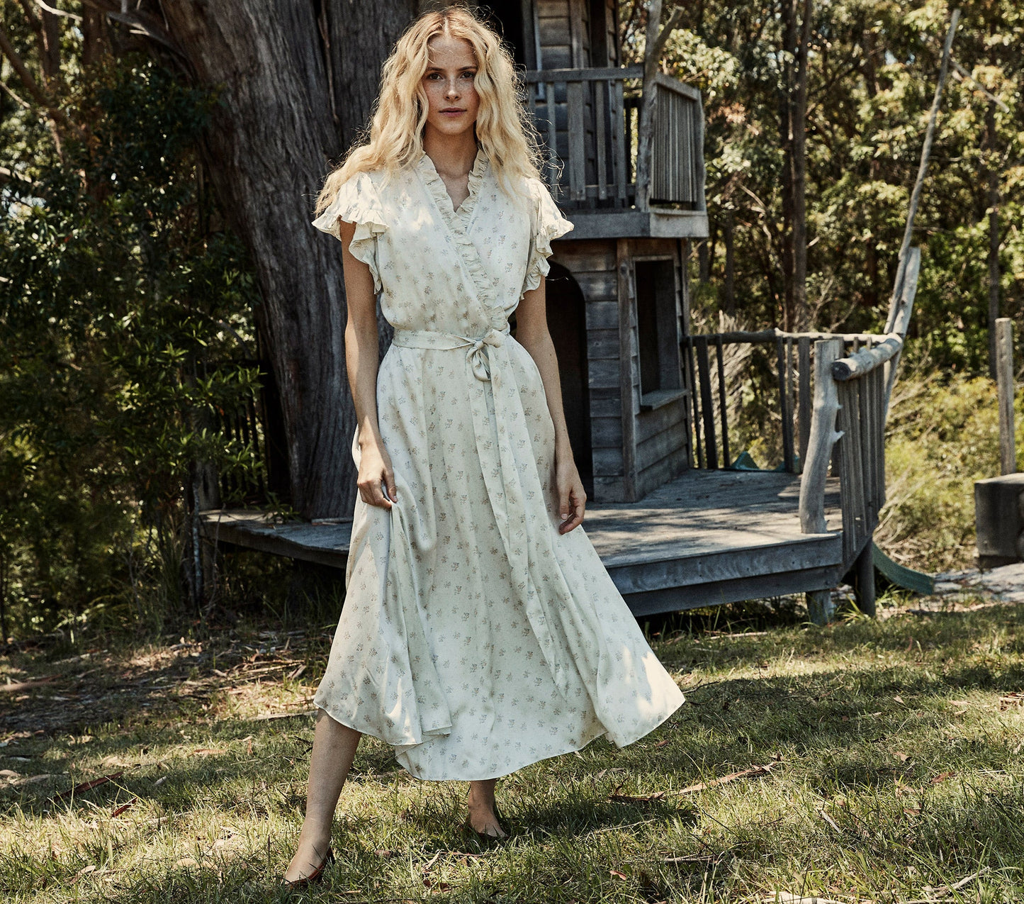 HMD -- CYPRESS DRESS -- WHITE & YELLOW O'HARA PRINT