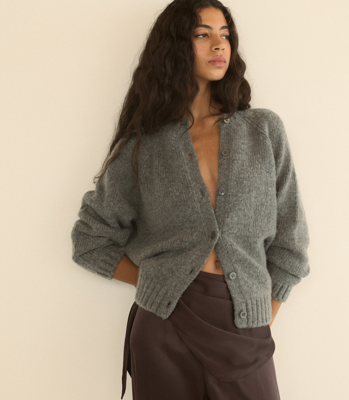 ADLEY CARDIGAN -- CHARCOAL MELANGE view 3

