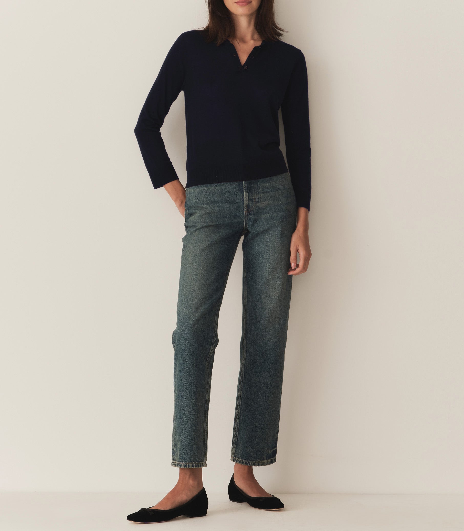 ALBANY KNIT HENLEY -- DEEP NAVY view 3