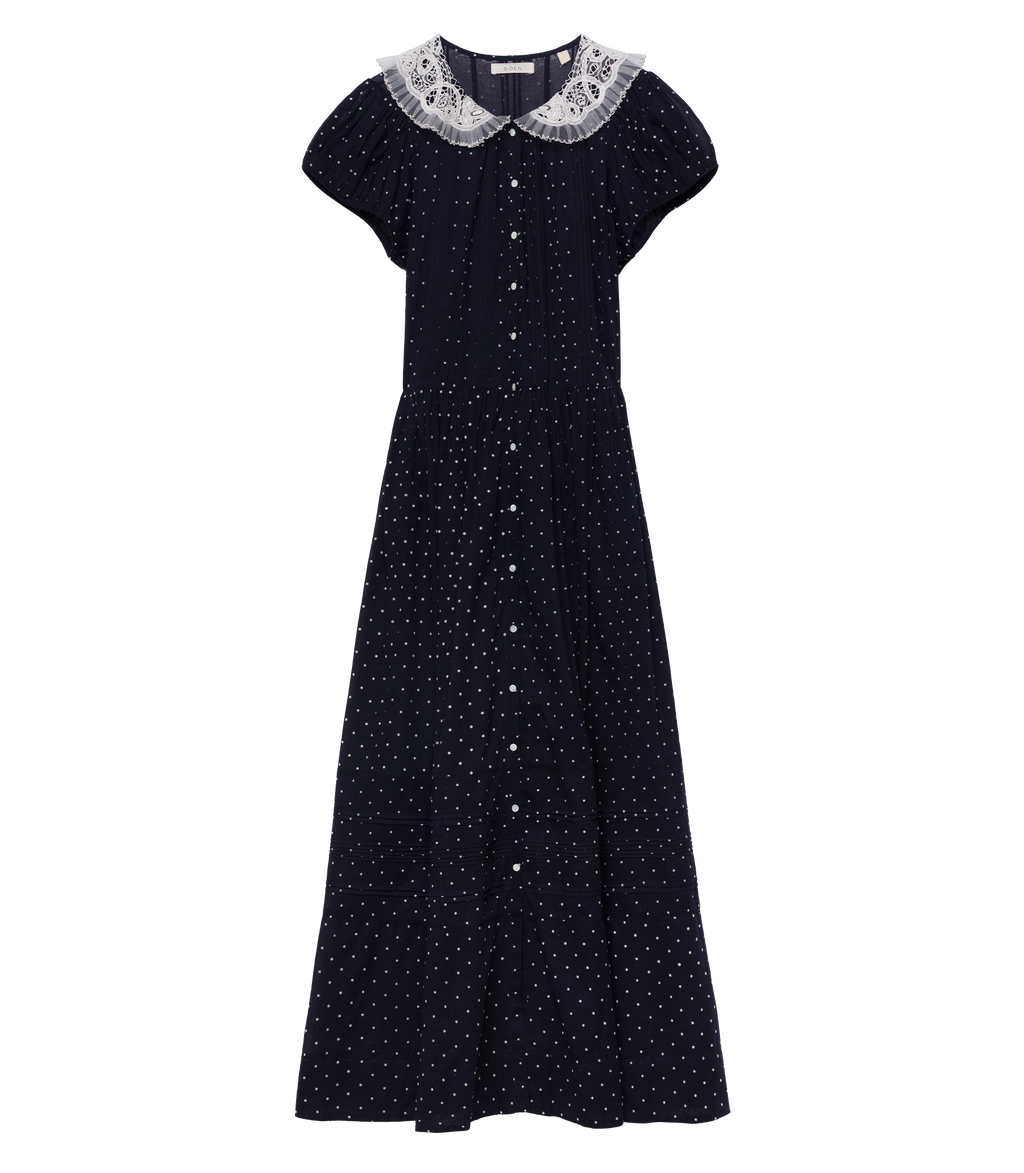 navy blue dress with white collar Amérie Dress - Navy Flock Dot