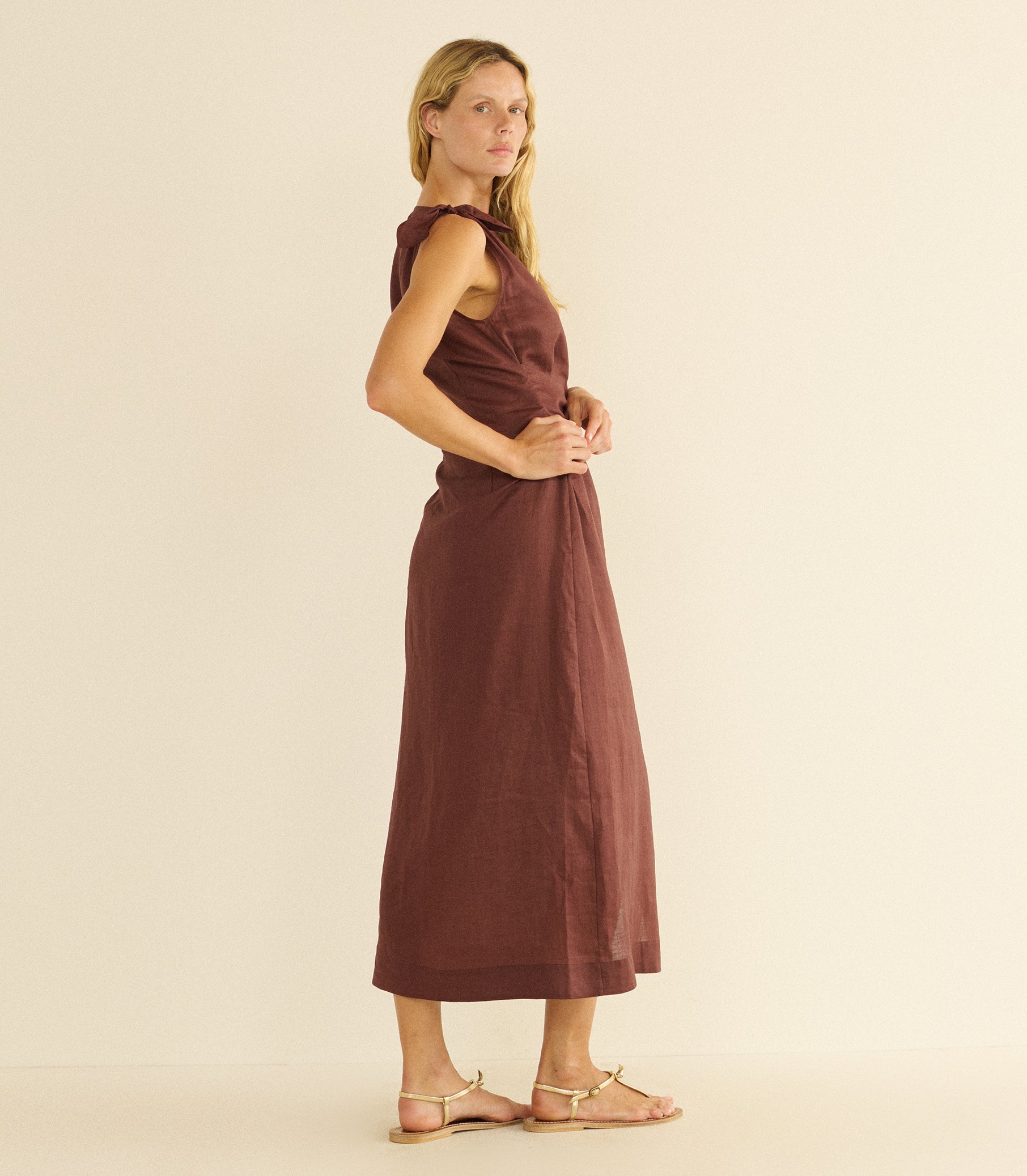 Amorette Ramie Dress - Antique Mahogany