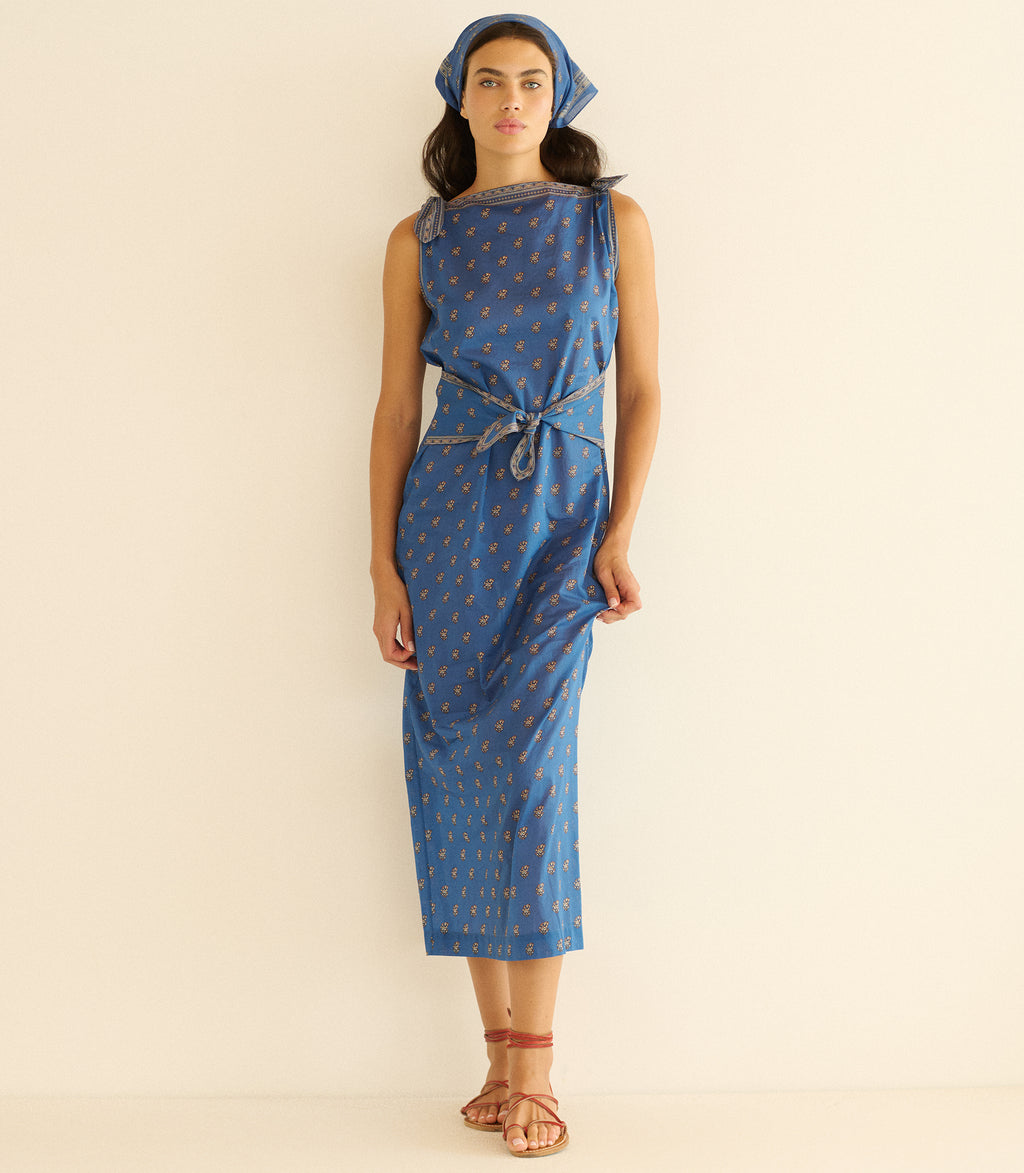 paisley dress blue Tyler Be Gabriella Linen Mini Intricate paisley print Paisley Print Ruffle High Neck