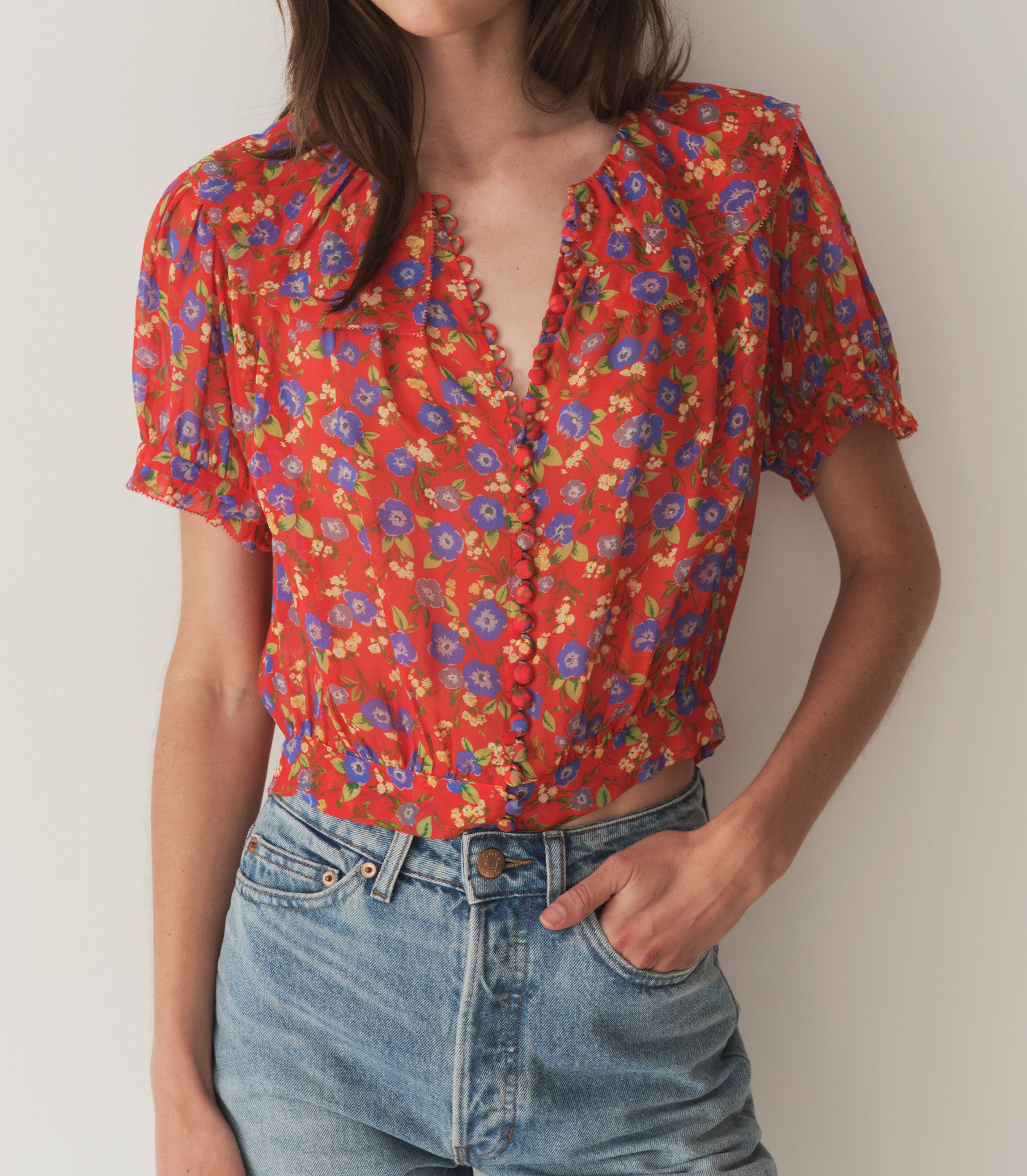 ANAISE TOP -- RED DAYFLOWER MEADOW view 1