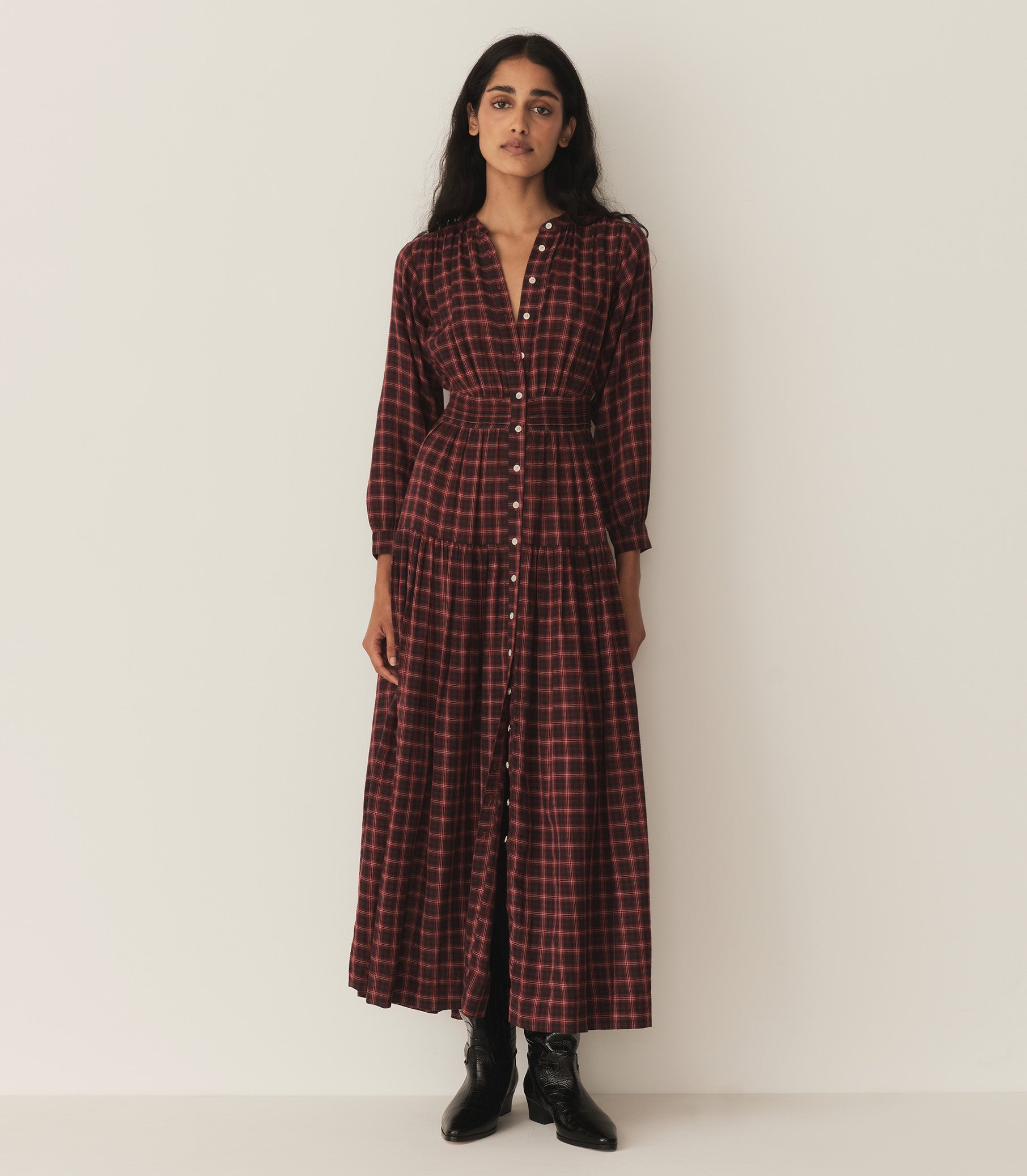 ANNIKA DRESS -- ROUGE COUNTRYSIDE PLAID view 3