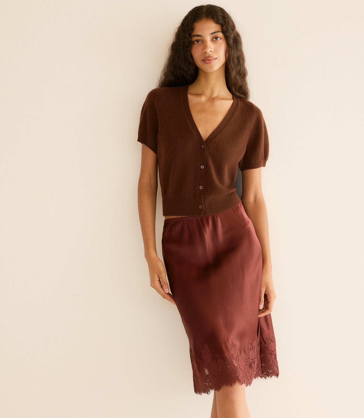ARELLA CASHMERE CARDIGAN -- DARK UMBER