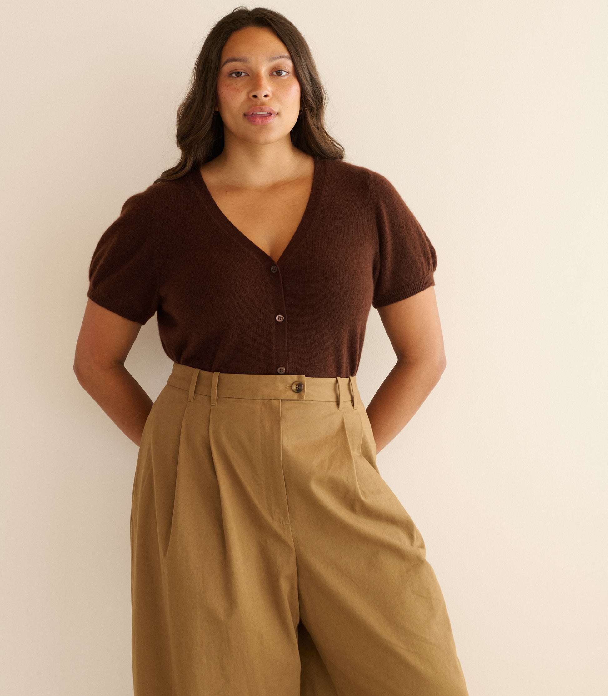 ARELLA CASHMERE CARDIGAN -- DARK UMBER view 2