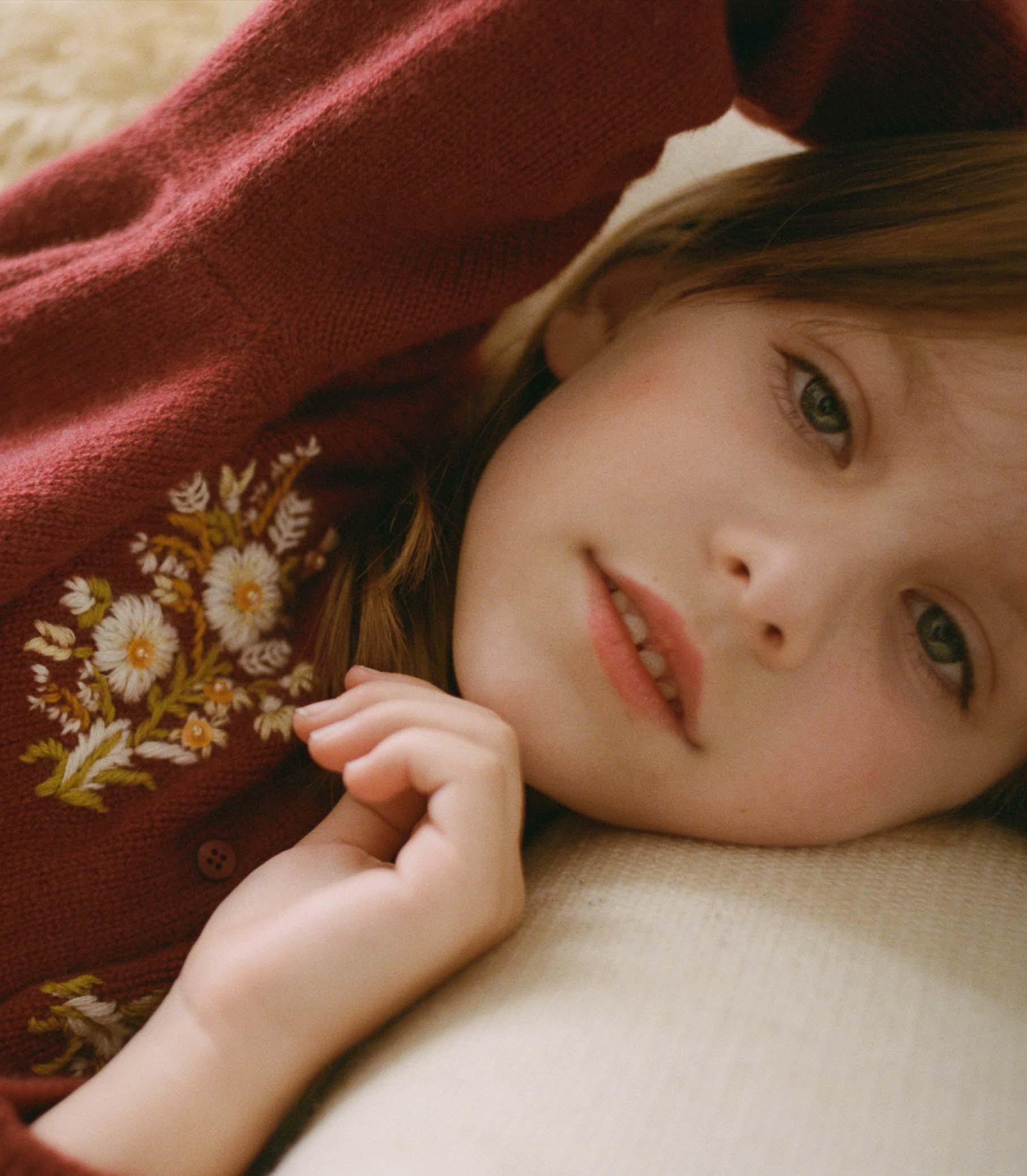 BABETTE CASHMERE CARDIGAN -- MALBEC FLORAL EMBROIDERY