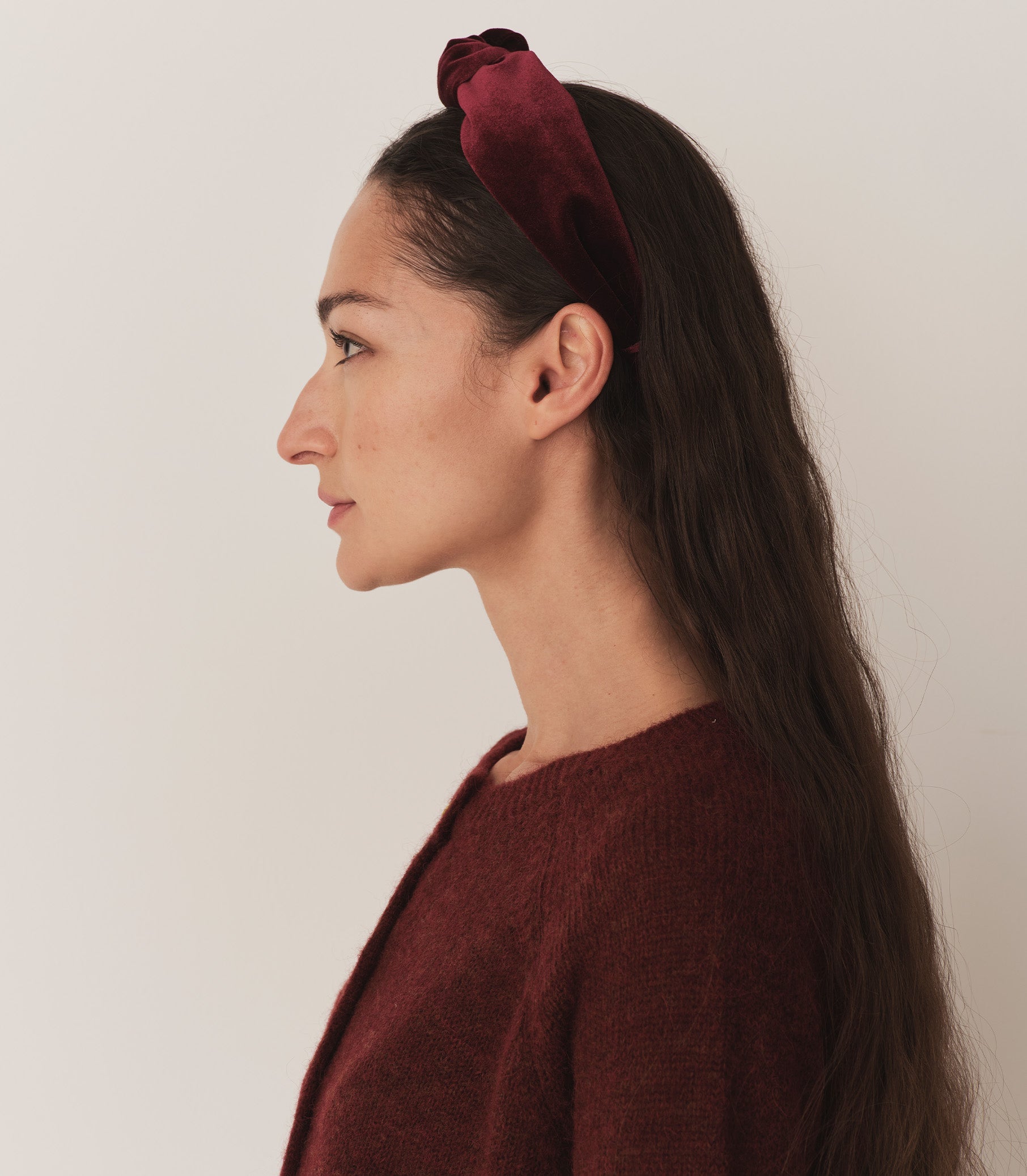 HMD -- BLANCHE KNOTTED HEADBAND -- BURGUNDY VELVET view 2
