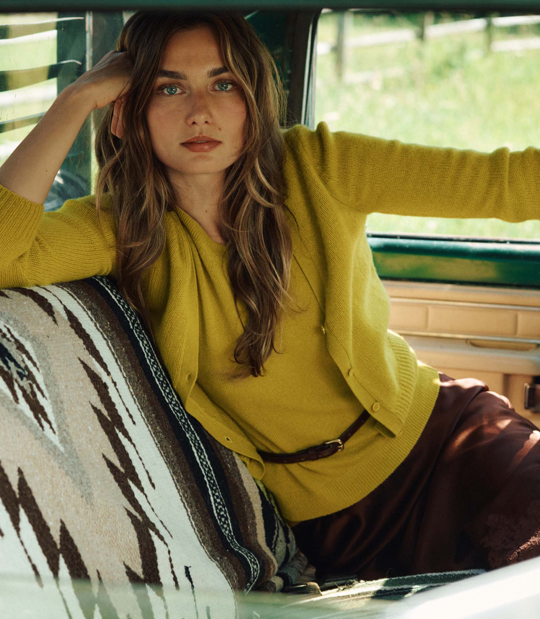 CAMERON CASHMERE CARDIGAN -- ANTIQUE MOSS view 1