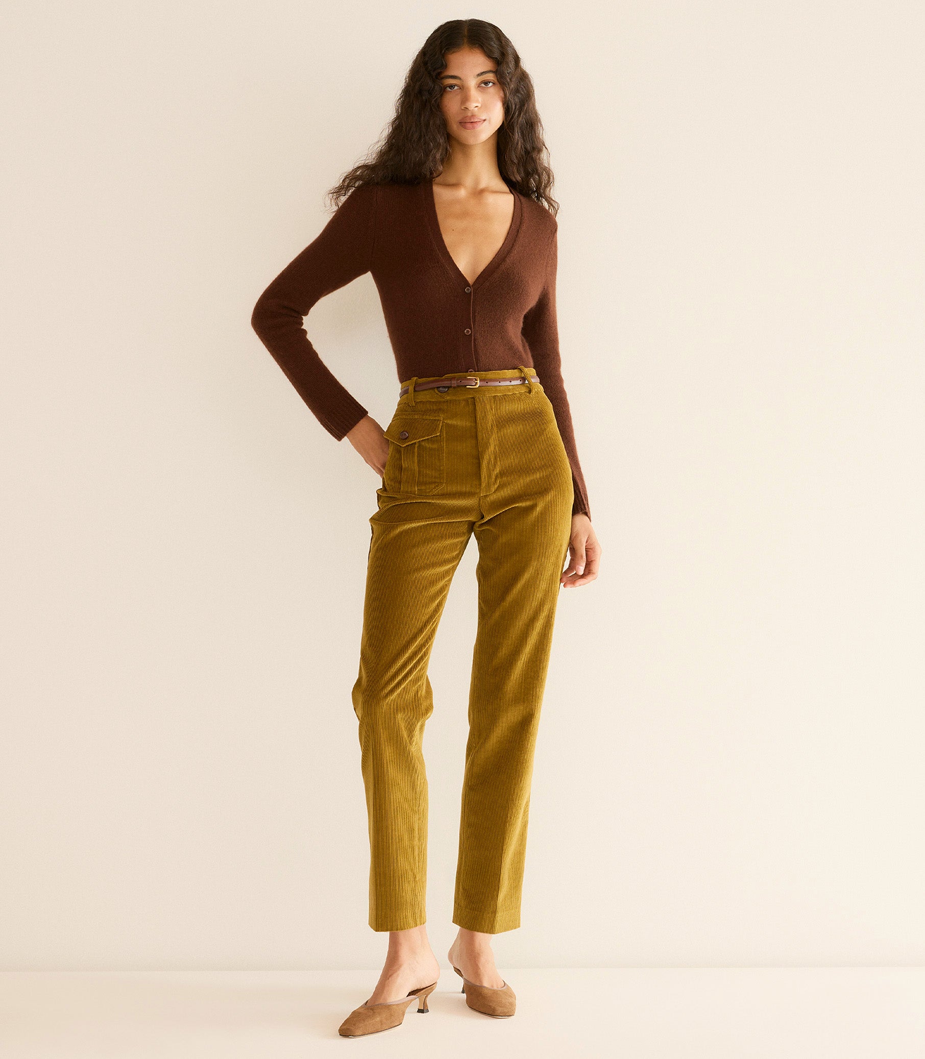 CAMERON CASHMERE CARDIGAN -- DARK UMBER view 2