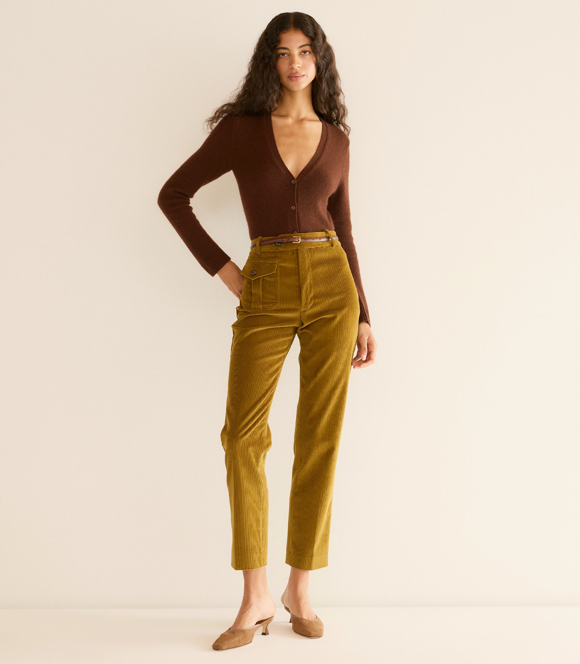 CAMERON CASHMERE CARDIGAN -- DARK UMBER view 2