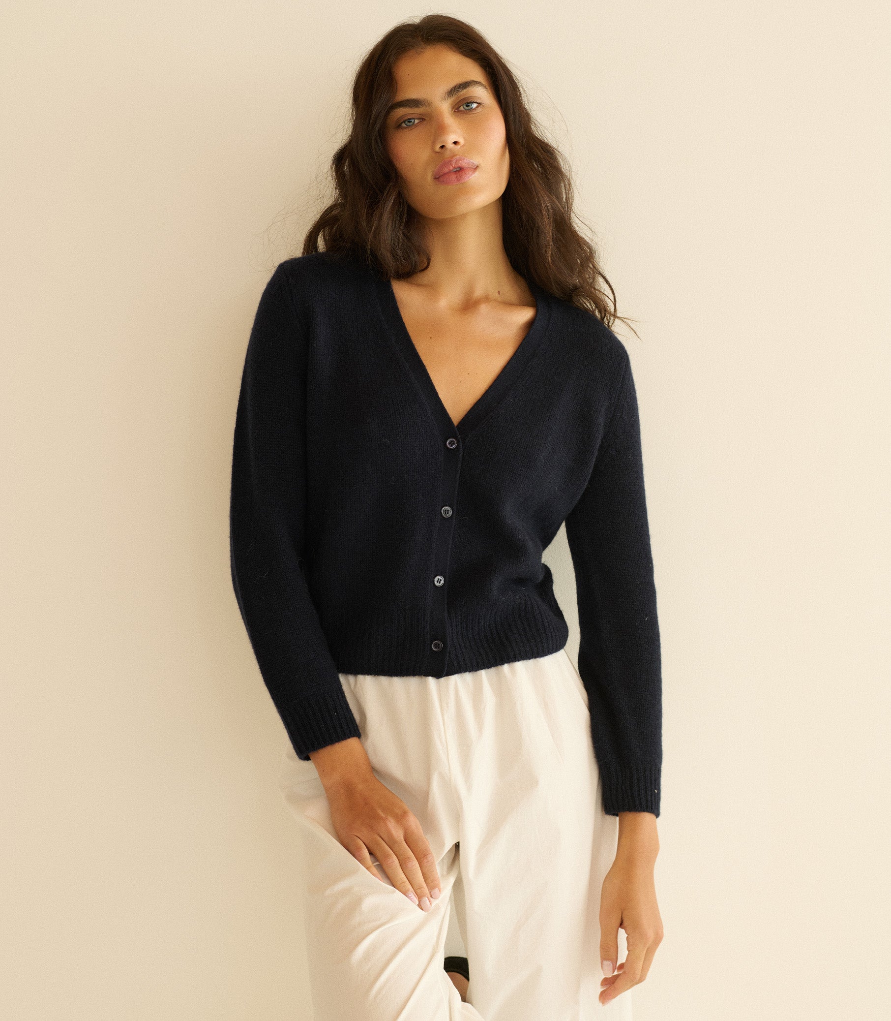 CAMERON CASHMERE CARDIGAN -- NAVY view 3
