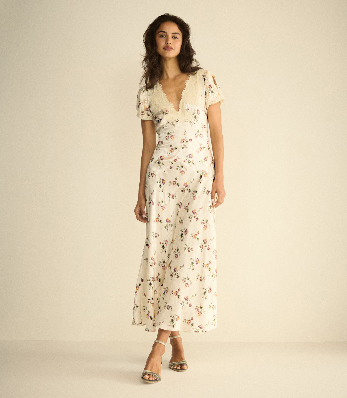 CELIA DRESS -- CREME HILLSIDE THISTLES