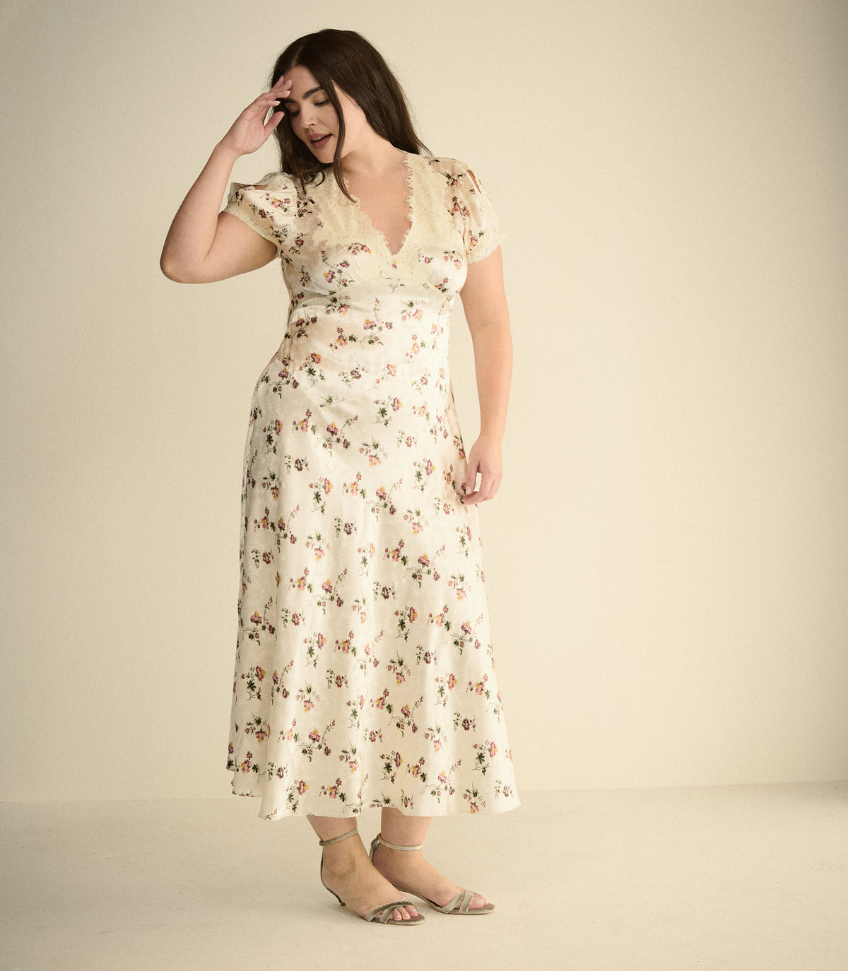 CELIA DRESS -- CREME HILLSIDE THISTLES
