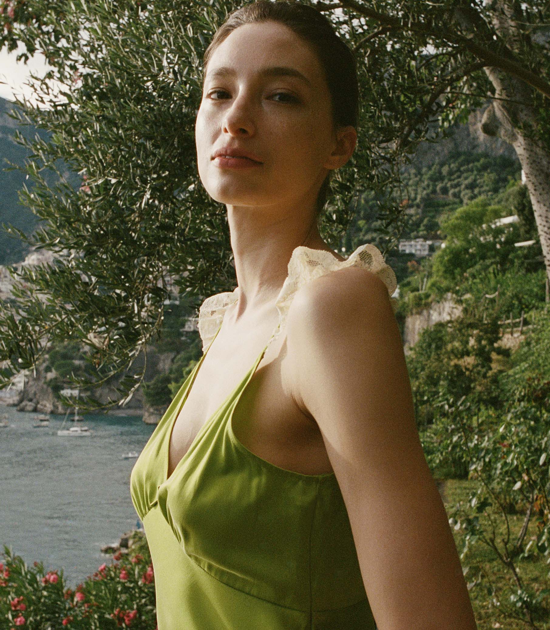 CLAIRE DRESS -- CHARTREUSE view 3