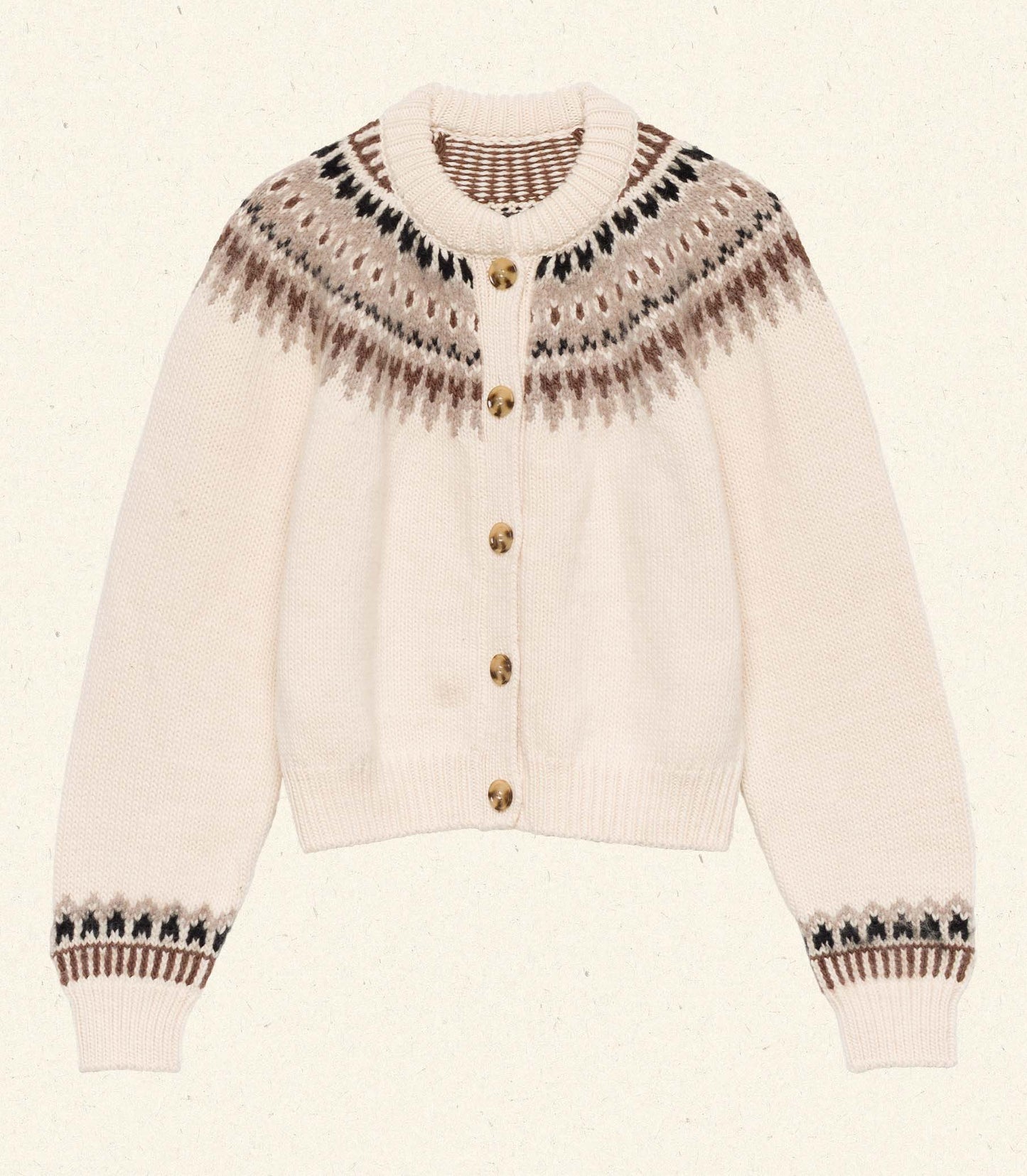 CLARKE CARDIGAN -- OATMEAL OLYMPIA FAIR ISLE