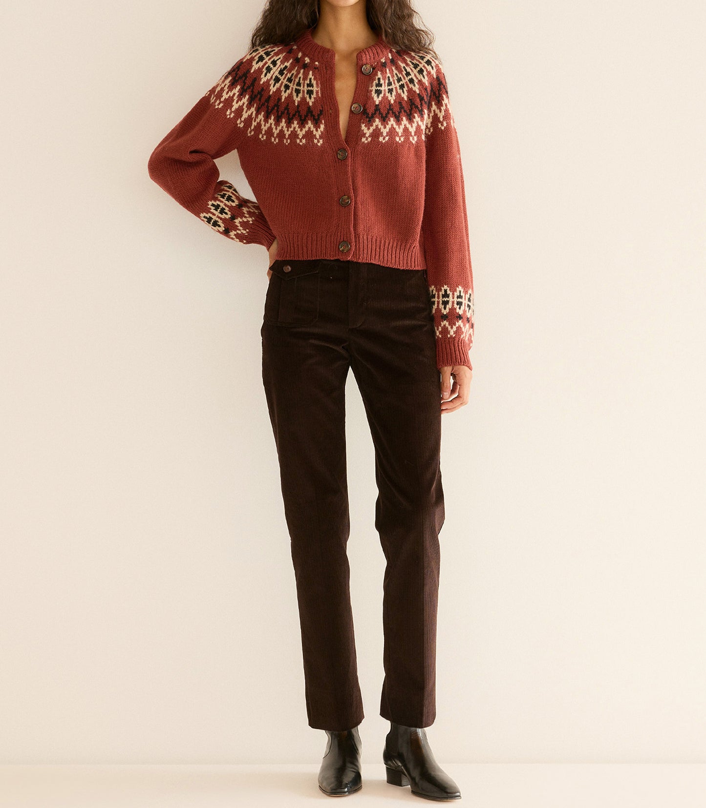 CLARKE CARDIGAN -- BURGUNDY OLYMPIA FAIR ISLE