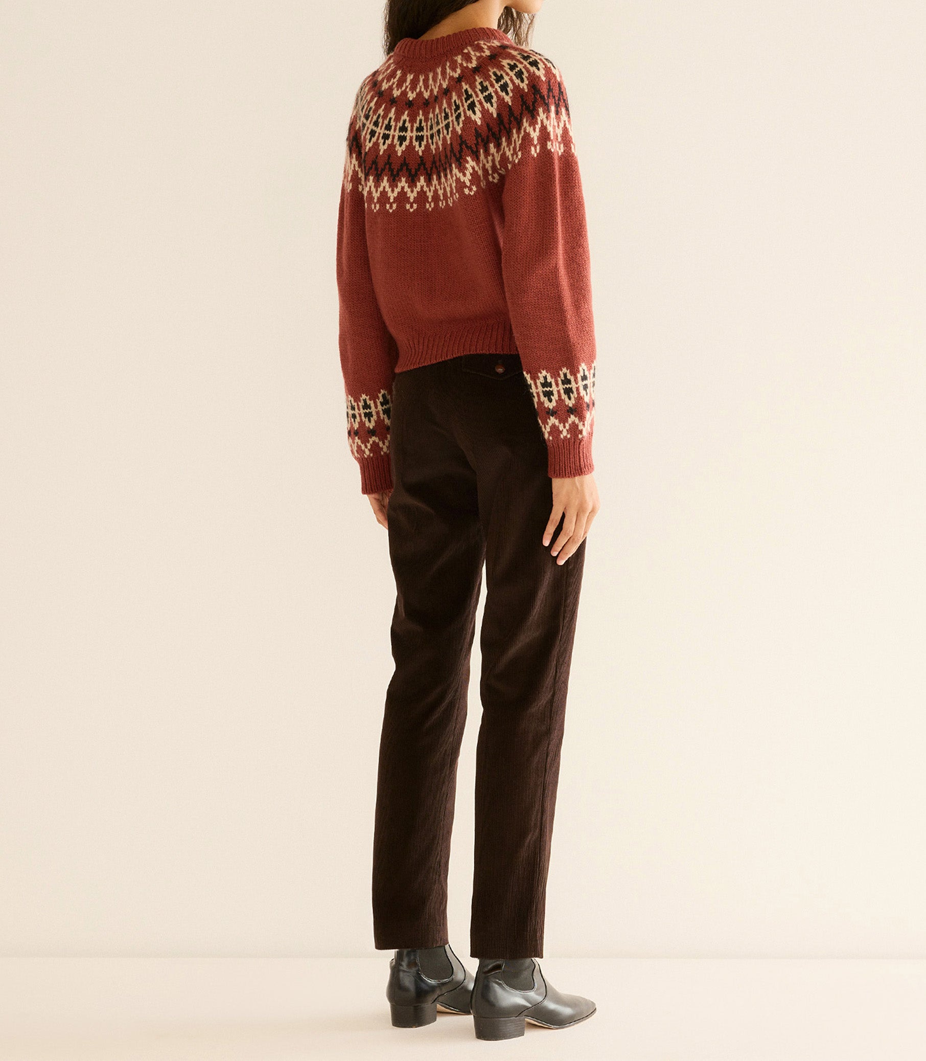 CLARKE CARDIGAN -- BURGUNDY OLYMPIA FAIR ISLE view 4
