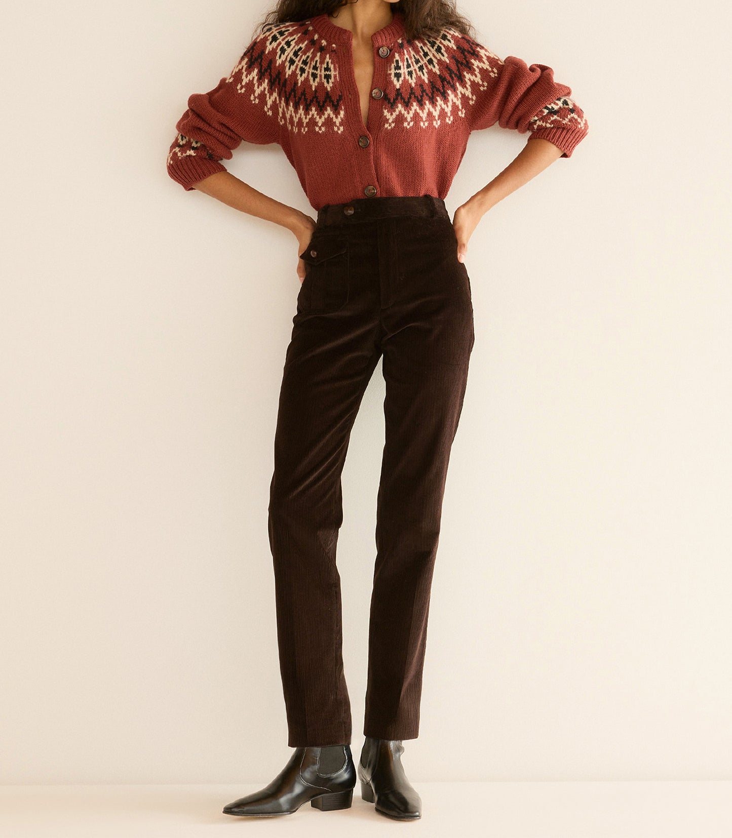 CLARKE CARDIGAN -- BURGUNDY OLYMPIA FAIR ISLE