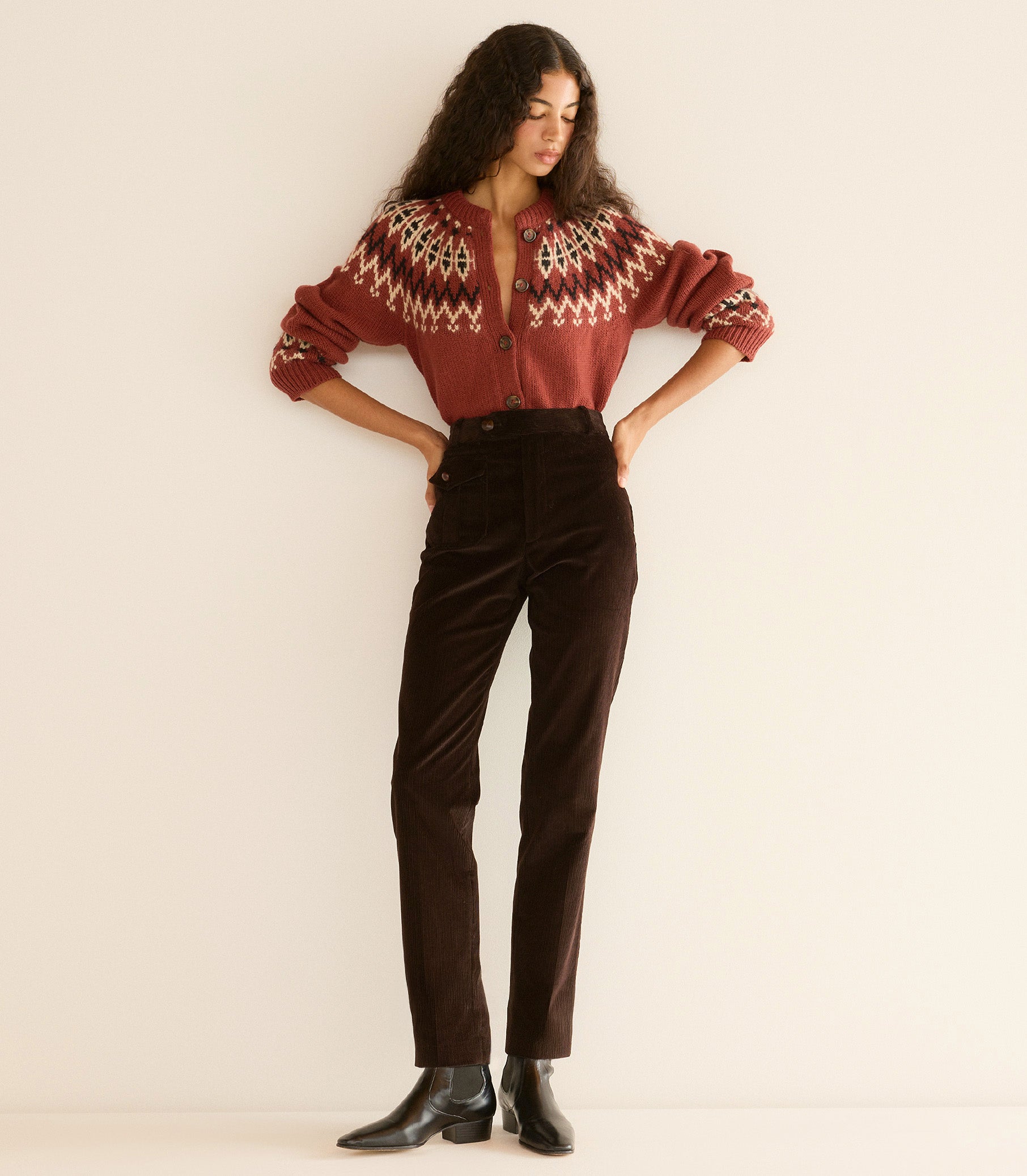 CLARKE CARDIGAN -- BURGUNDY OLYMPIA FAIR ISLE view 2